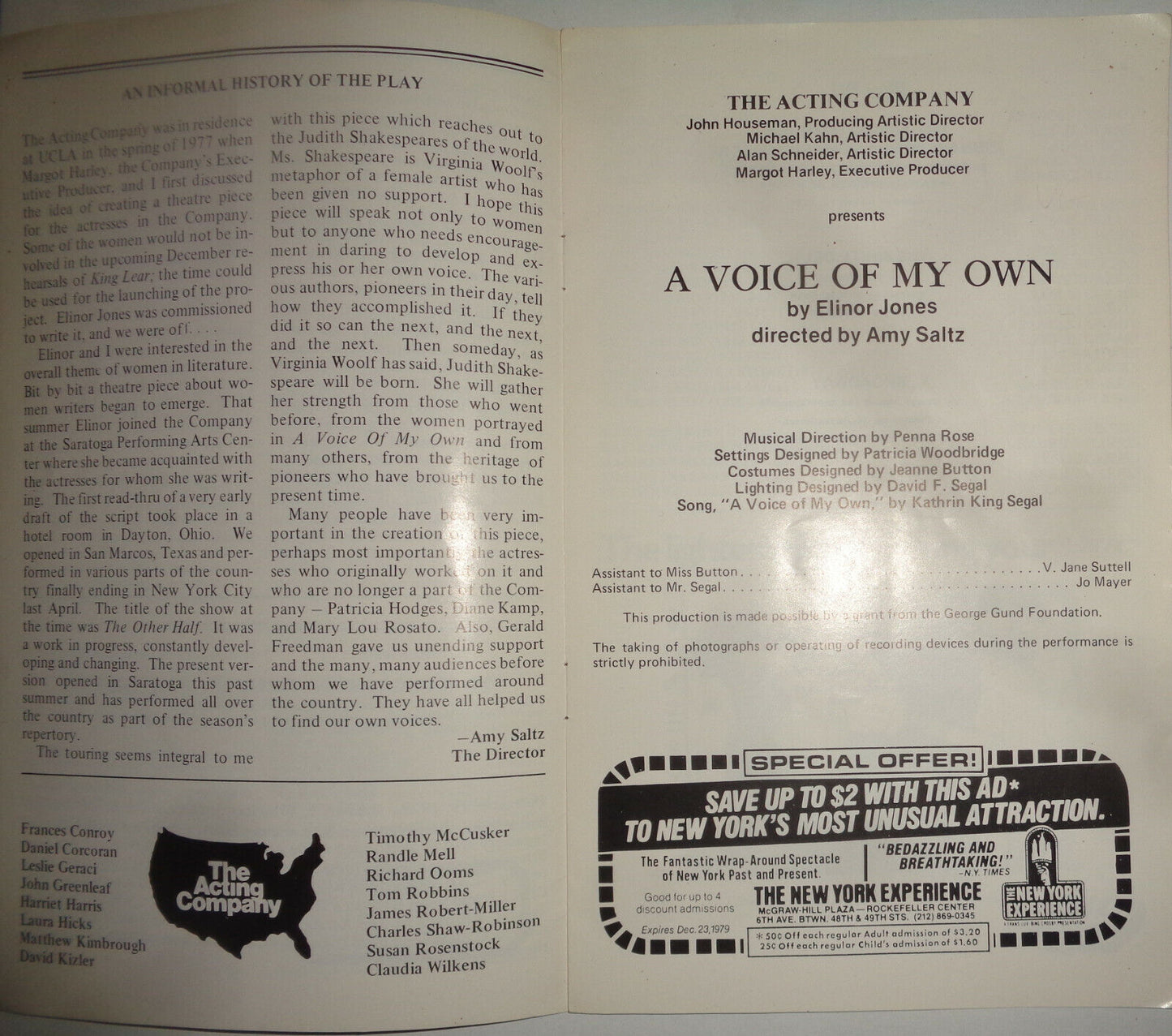 A VOICE OF MY OWN - PROGRAMME - MAY 1-13, 1979 Lion Theatre, NYC