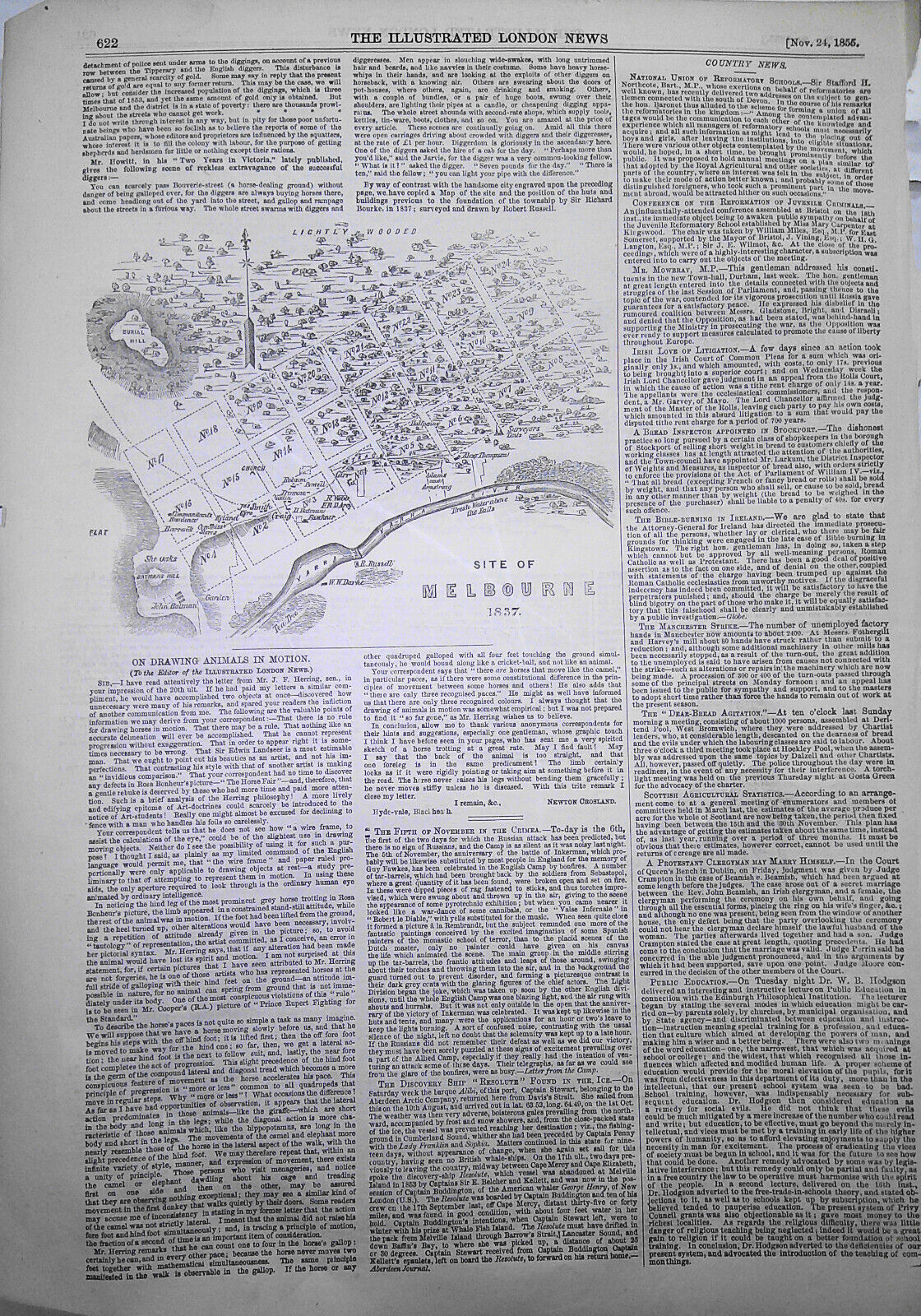 Melbourne : Map and story with engravings - Illustrated London News, 1855