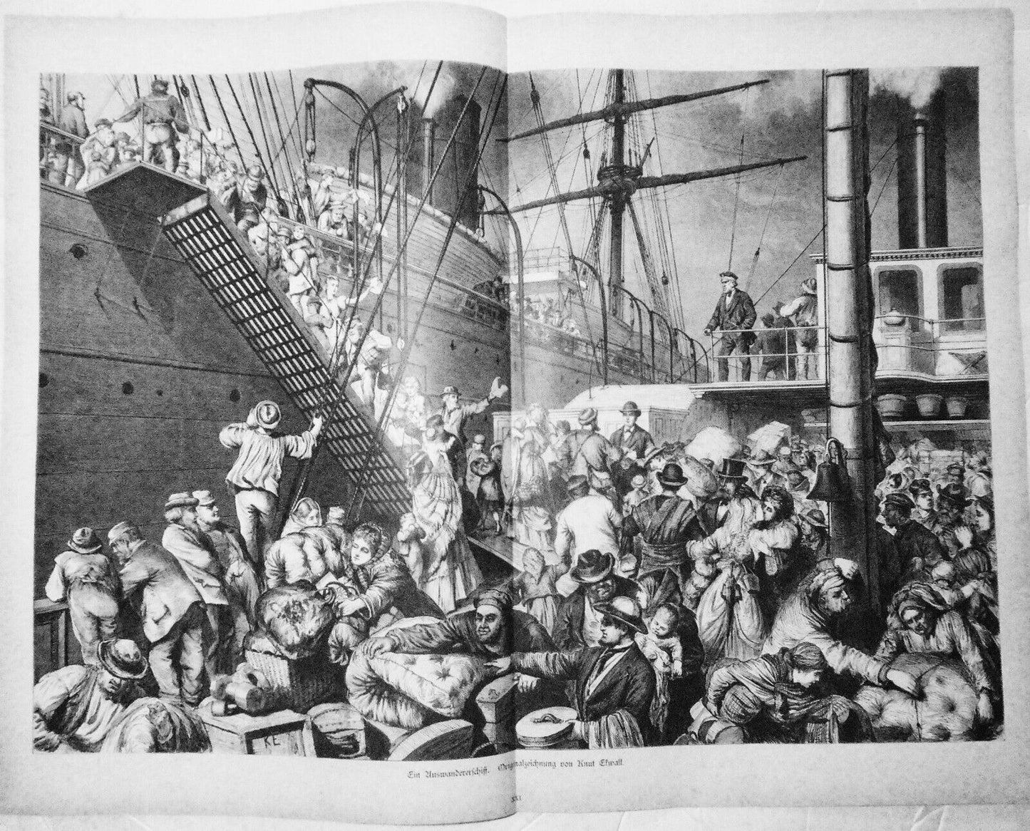 Ein Auswandererschiff. Originalzeichnung von Knut Ekwall - 1882 - 16 x 22 in