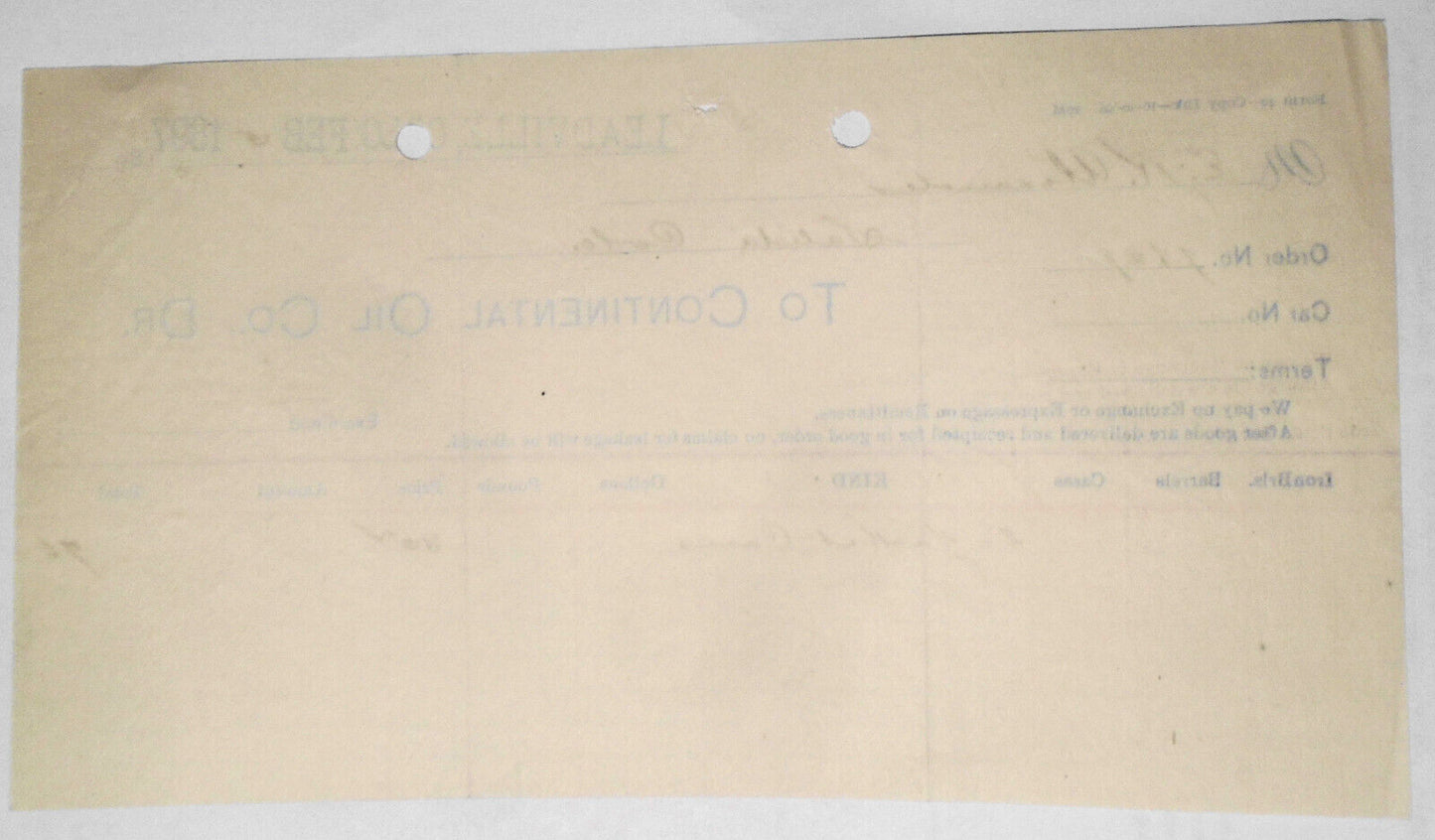 1897 Continental Oil Co., Billhead receipt from Leadville Colorado