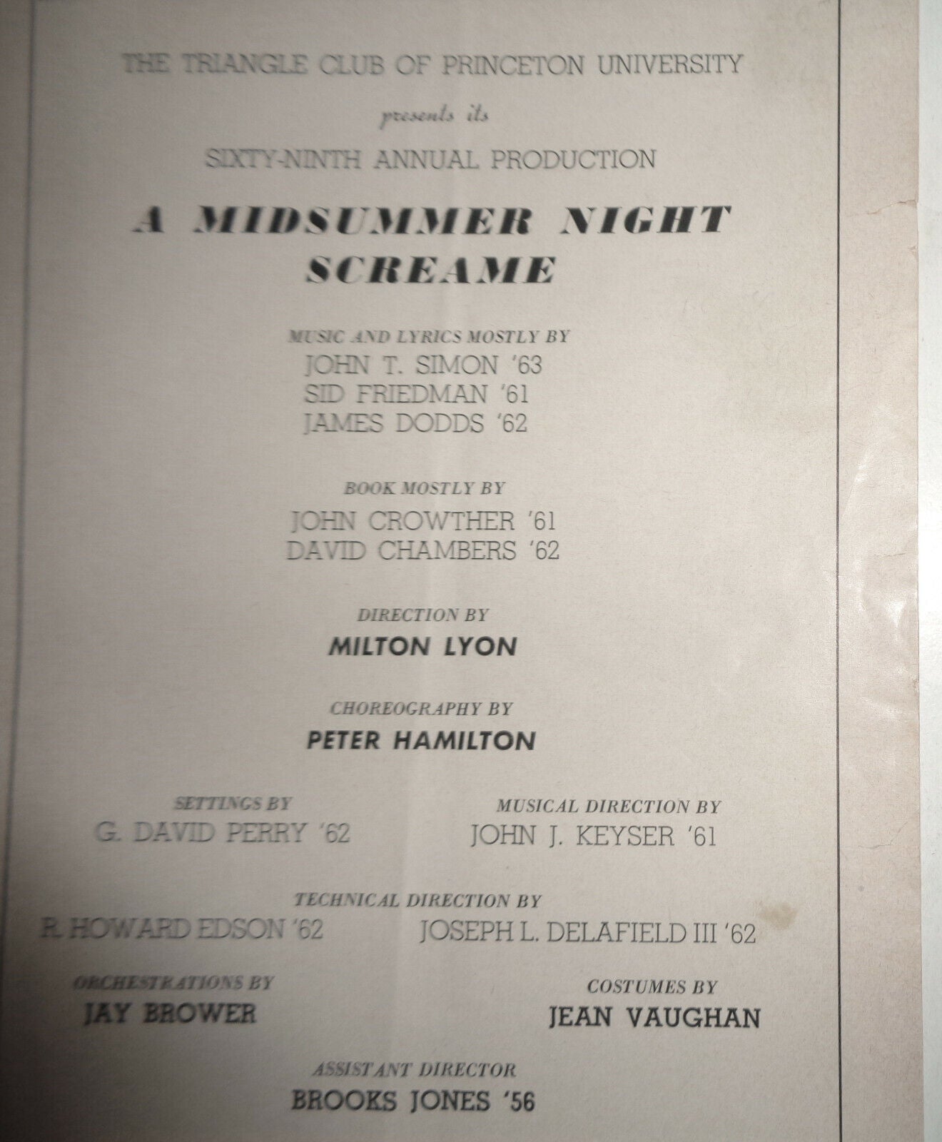 A MIDSUMMER NIGHT SCREAME - PROGRAM - TRIANGLE CLUB OF PRINCETON UNIVERSITY 1960