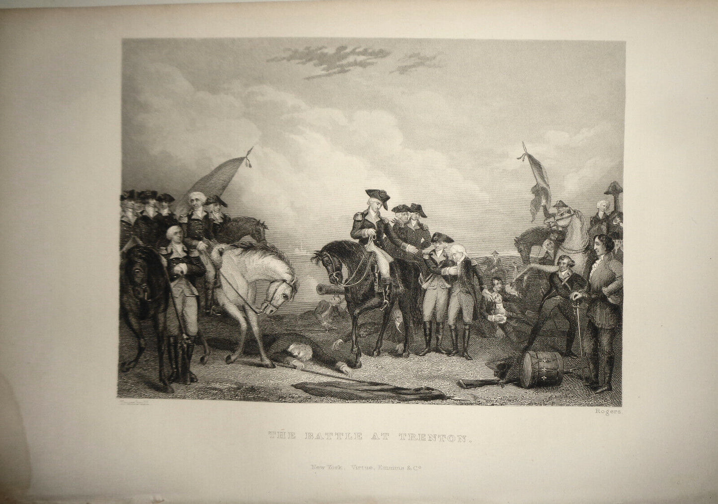 1860 - The Battle at Trenton - Trumbull; J Rogers - Original engraving