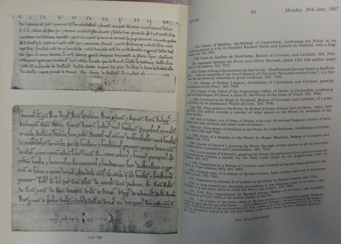 MANUSCRIPTS RE. GLOUCESTERSHIRE ETC BIBLIOTHECA PHILLIPPICA NEW SERIES PT 3 1967