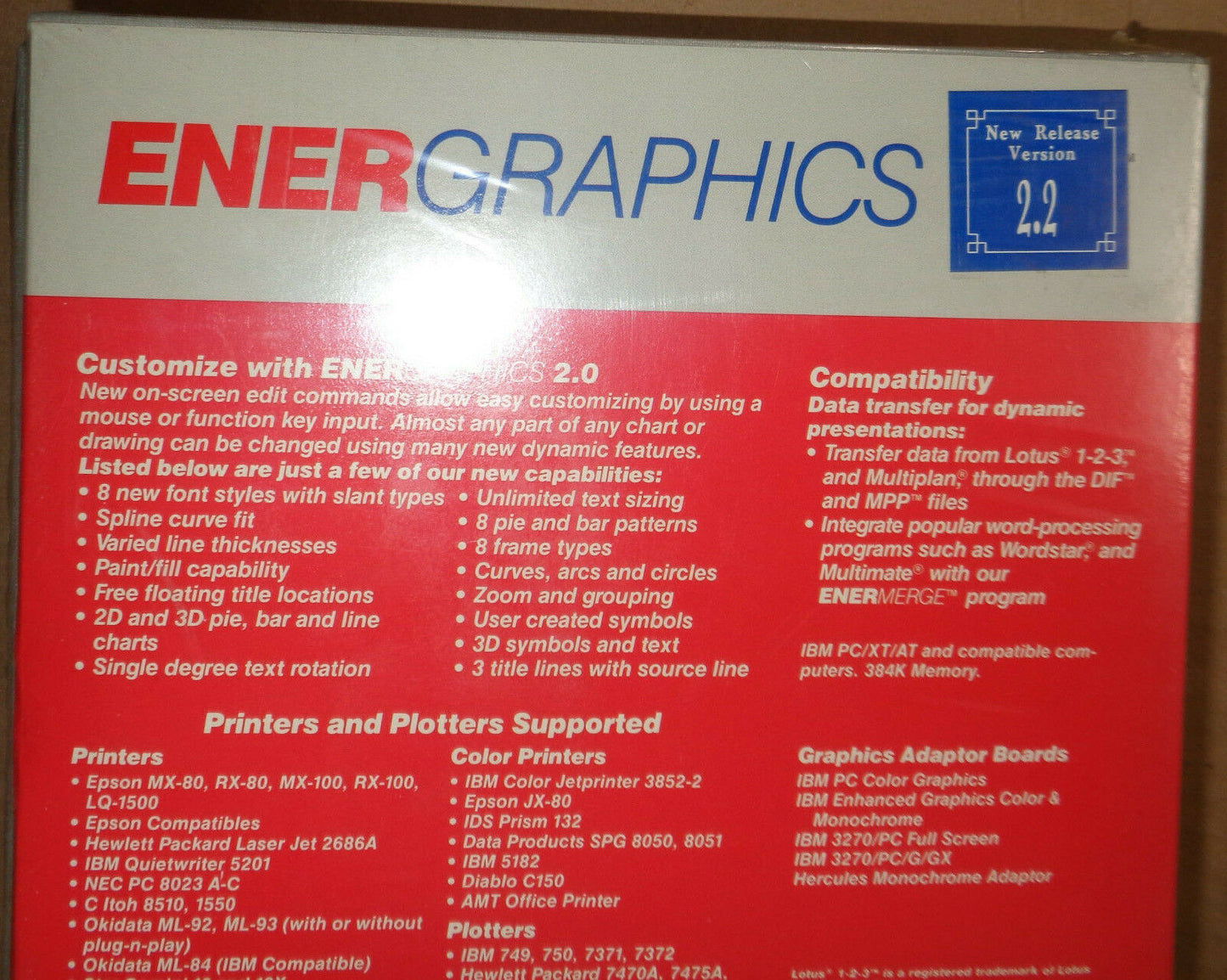Energraphics by Enertronics - MINT, SEALED - Release 2.2, 1989. For IBM PC, XT,