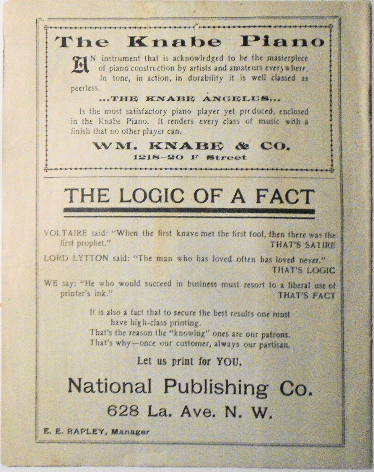 1905 New National Theatre - 2 Programs - Toast of the Town & Wolfville