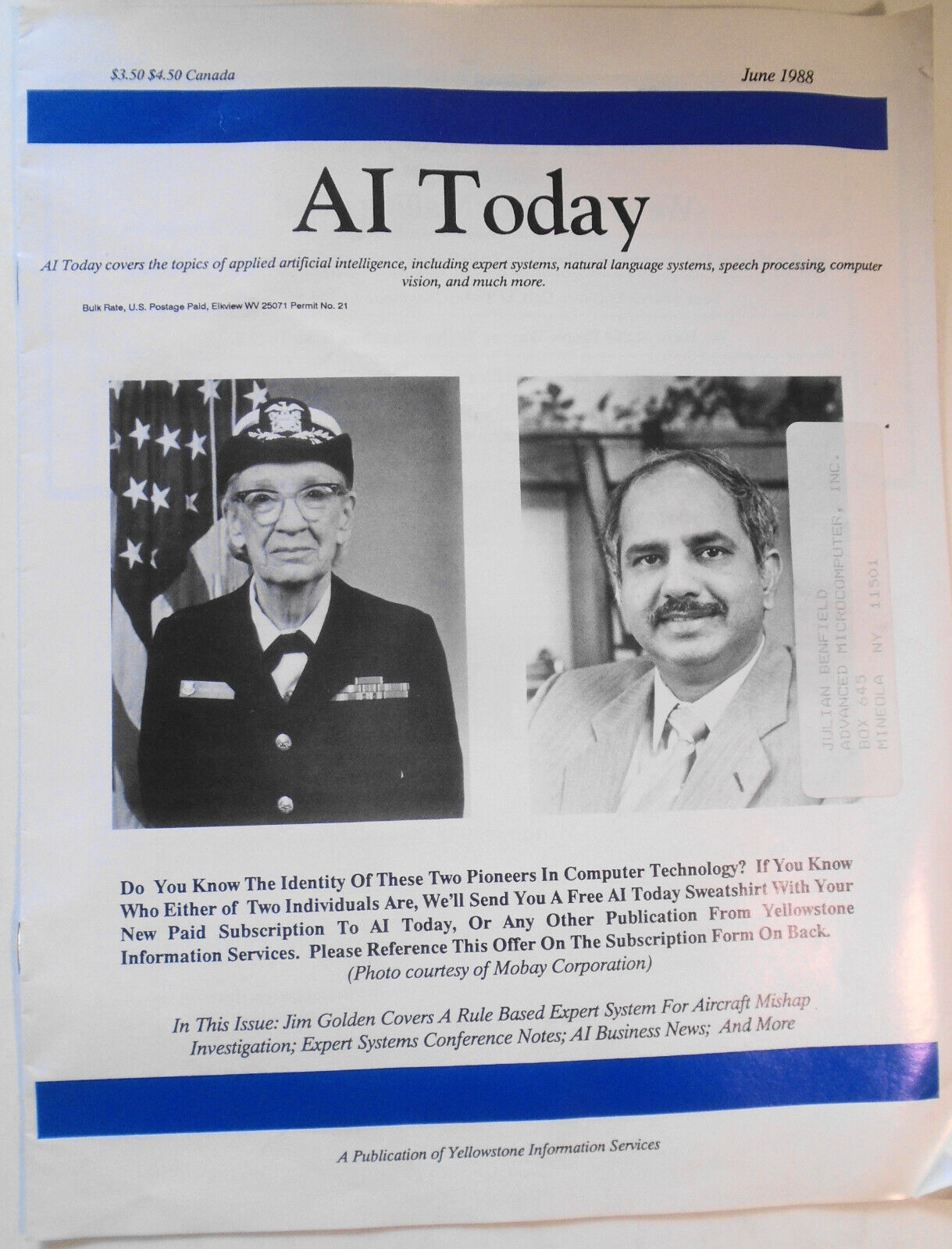 AI Today June 1988. Artificial intelligence, expert systems, natural language...