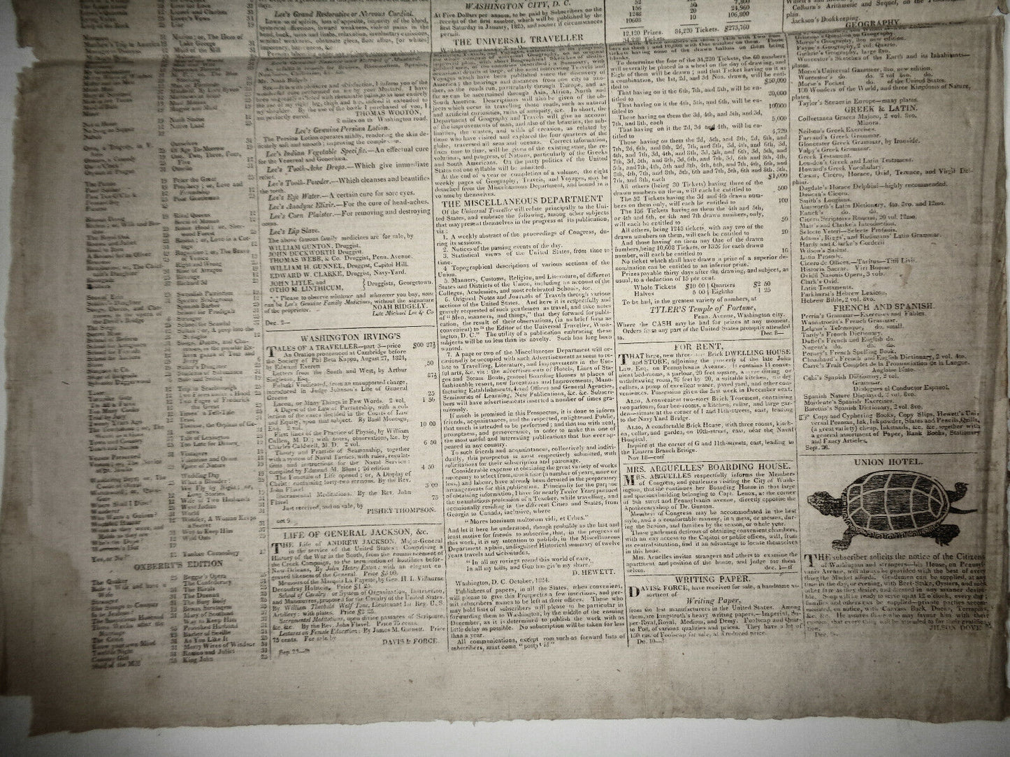 DAILY NATIONAL JOURNAL 1824 -DeWitt Clinton's copy. With Thomas Jefferson letter