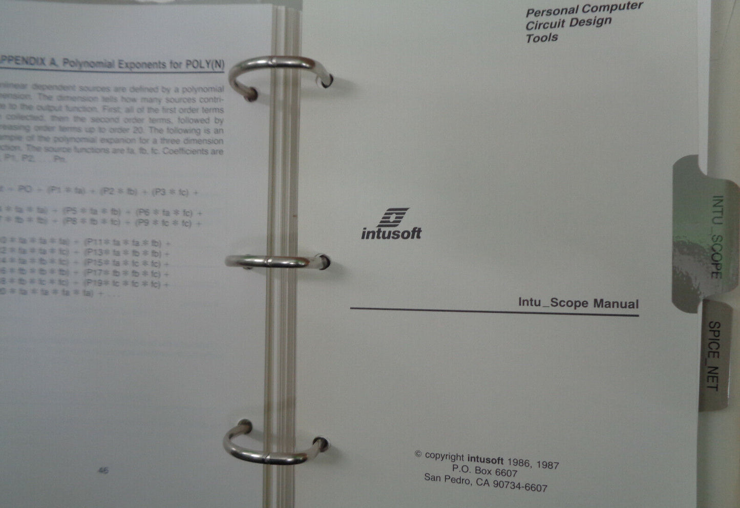 Intusoft PRE_SPICE, IS_SPICE, Intu_Scope, SPICE_NET. Circuit design programs IBM