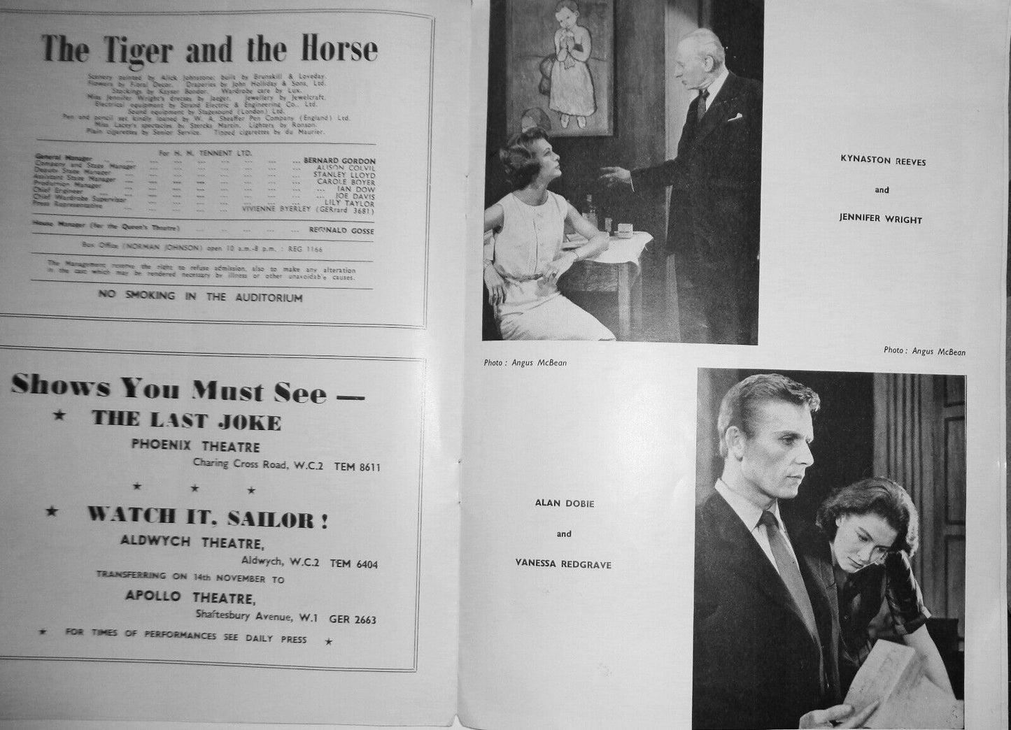 The Tiger And The Horse - First Performance, August 24, 1960 Queen's Theatre, UK