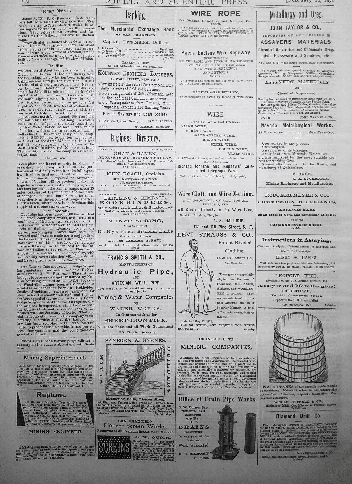 Mining and Scientific Press Feb 12, 1876. Edison's "New Force"; Mining Debris...