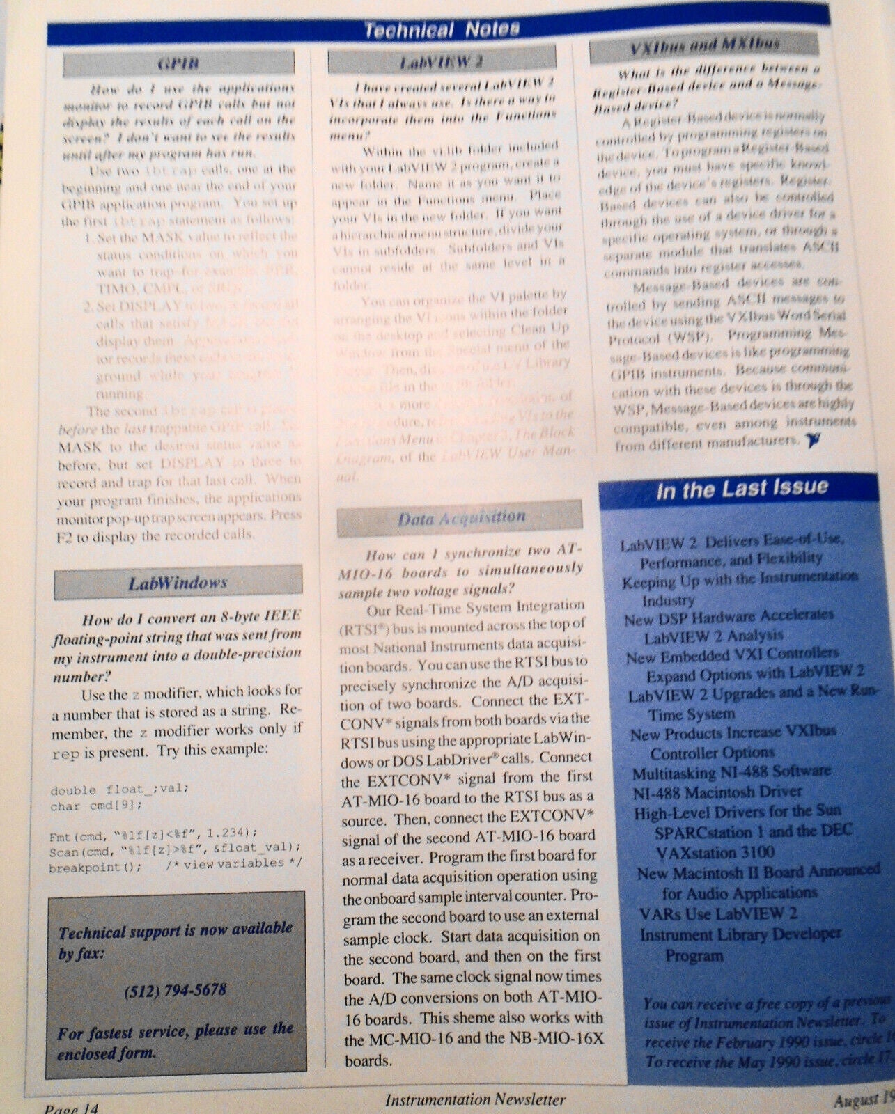 Instrumentation Newsletter, by National Instruments - August 1990, Vol. 2, N. 3