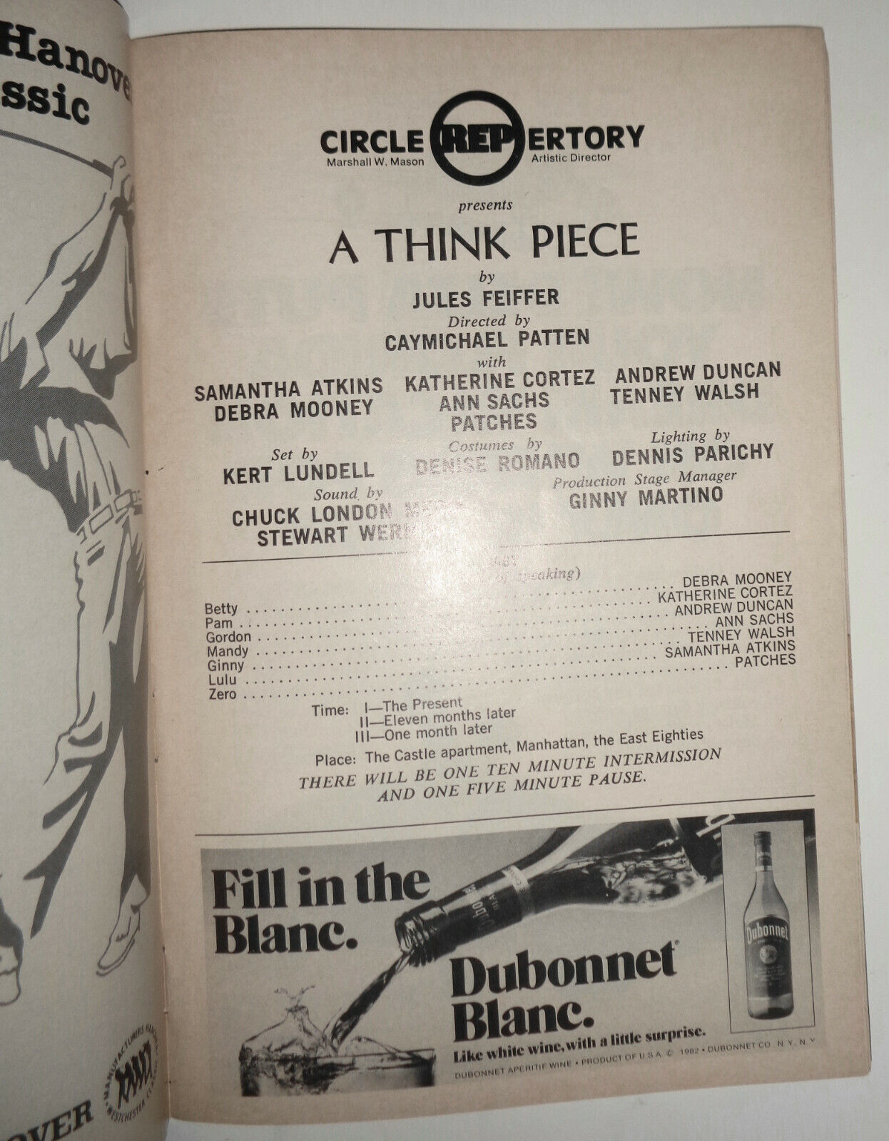 A Think Piece, by Jules Feiffer - SHOWBILL - June 1982. Circle Repertory, NYC