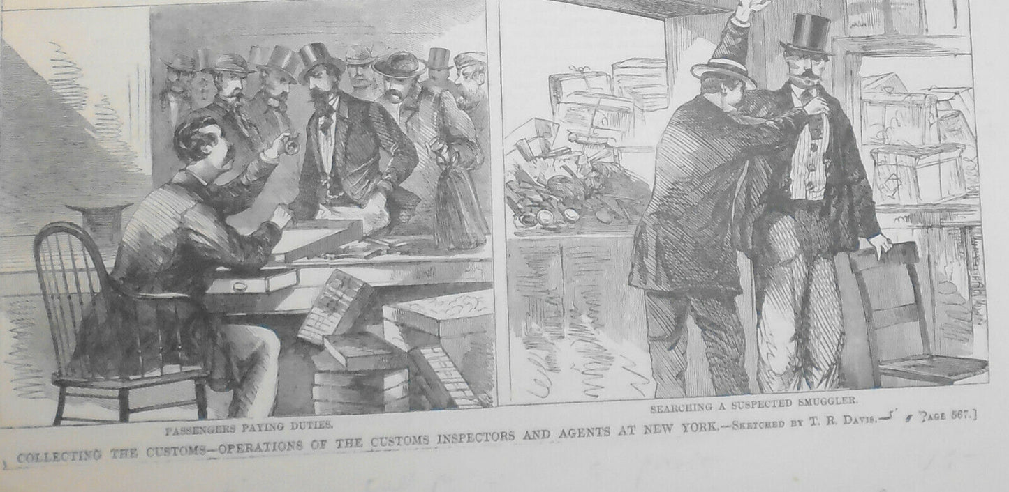 Collecting The Customs - Operations Of Customs Inspectors. 1868 Harper's Weekly
