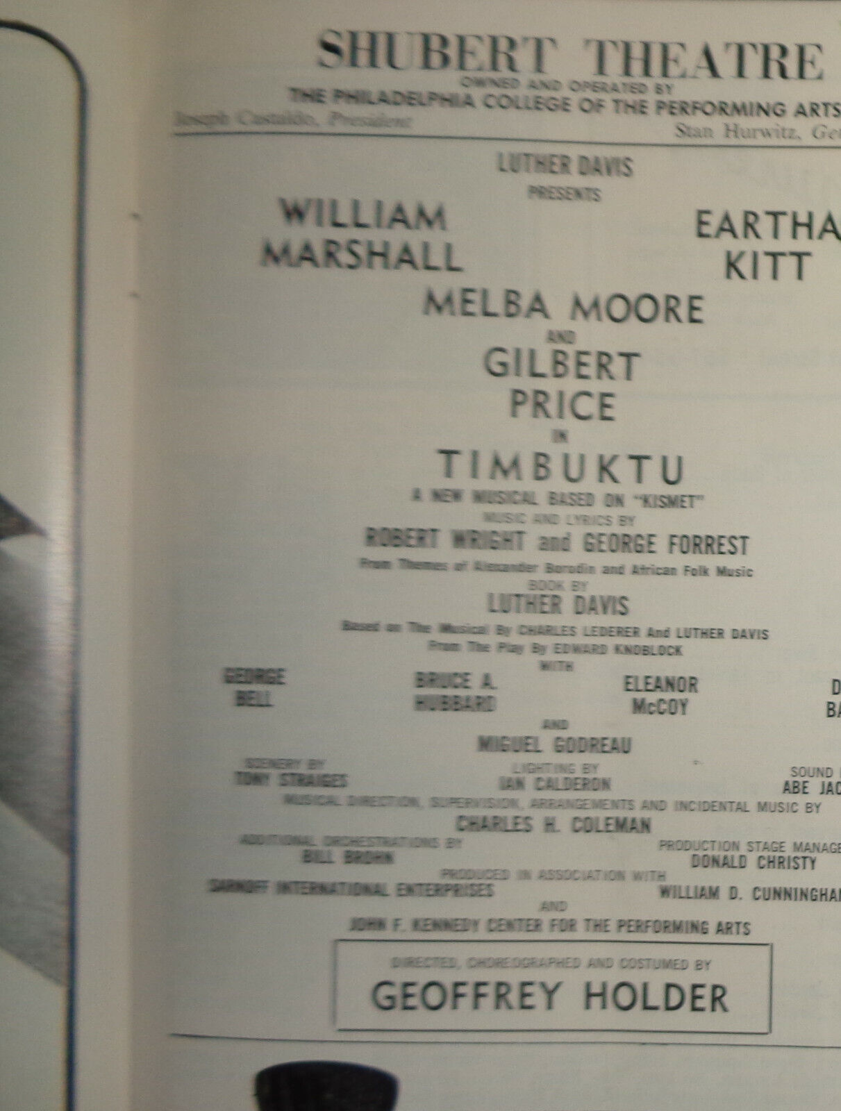 Eartha Kitt, Melba Moore, William Marshall - TIMBUKTU - PLAYBILL 1977