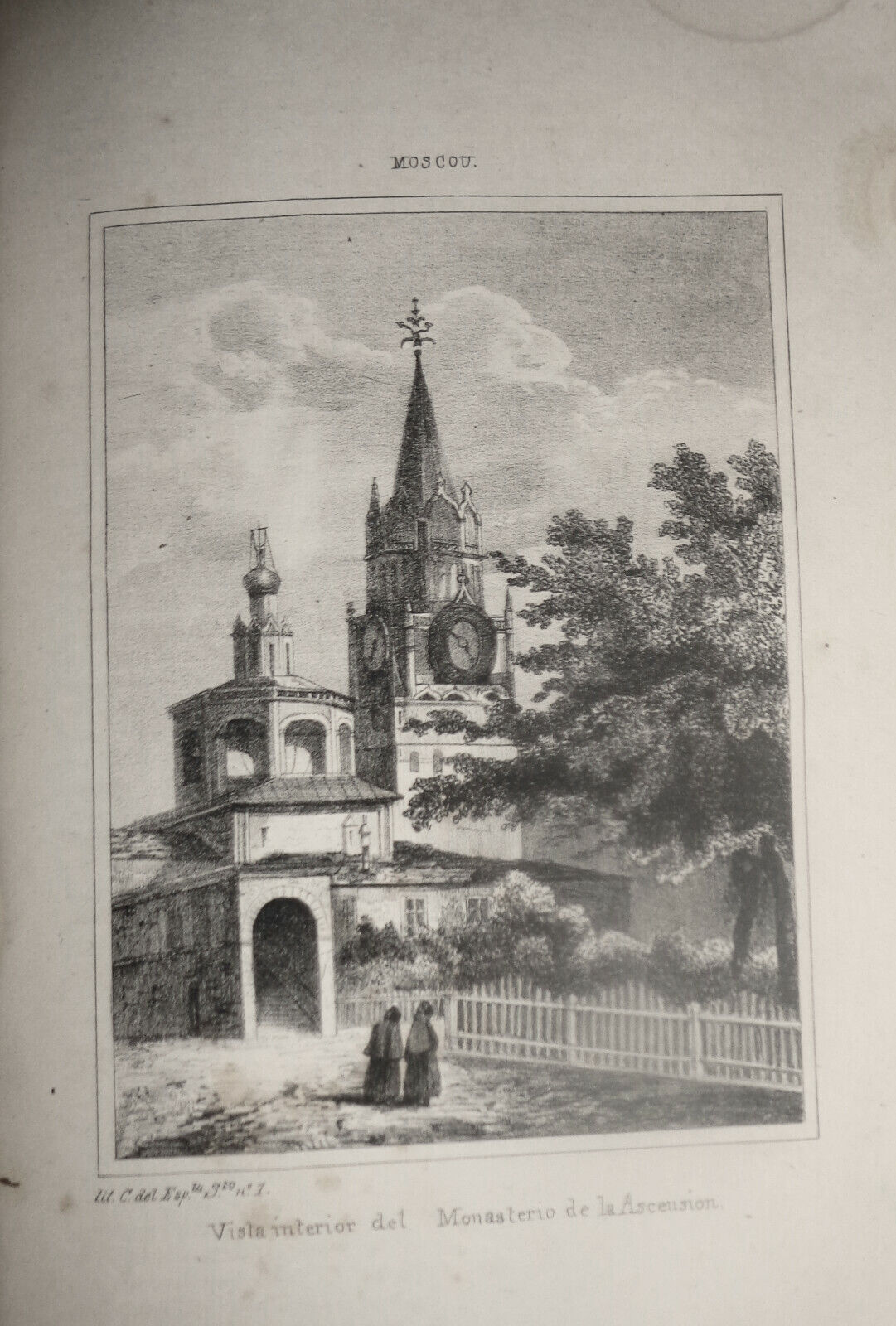 1840 - Moscou: Vista interior del Monasterio de la Ascension - engraving Chopin