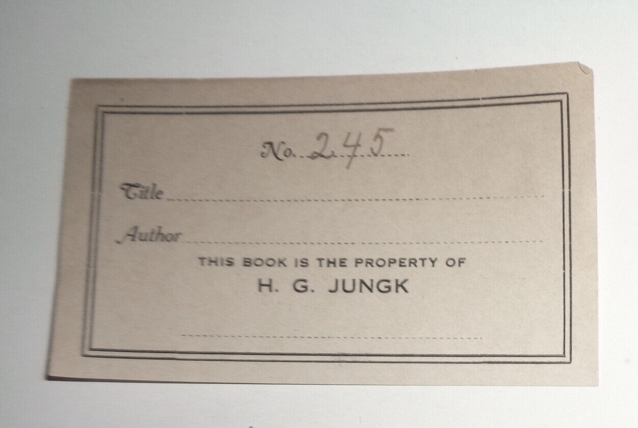 H. G. Jungk, Ex Libris Bookplate - early 1900's