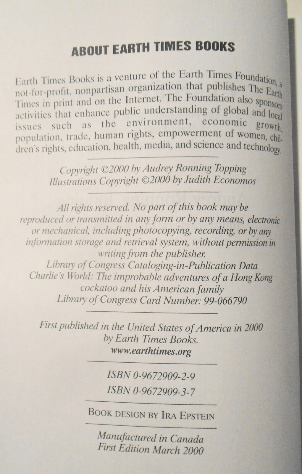 SIGNED Charlie's World: Improbable Adventures of a Hong Kong Cockatoo - Topping