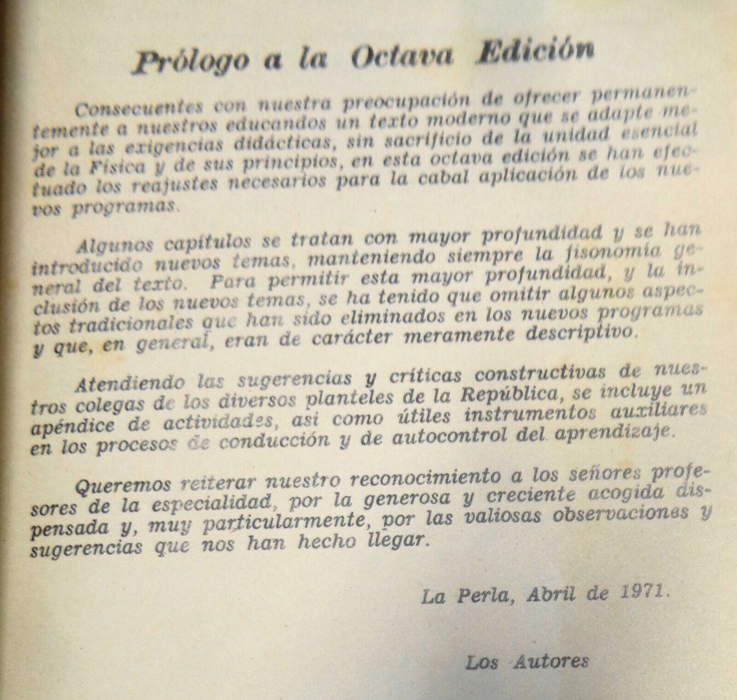 Física para el cuarto ano de educacion secundaria - Colegio Militar, Peru 1971