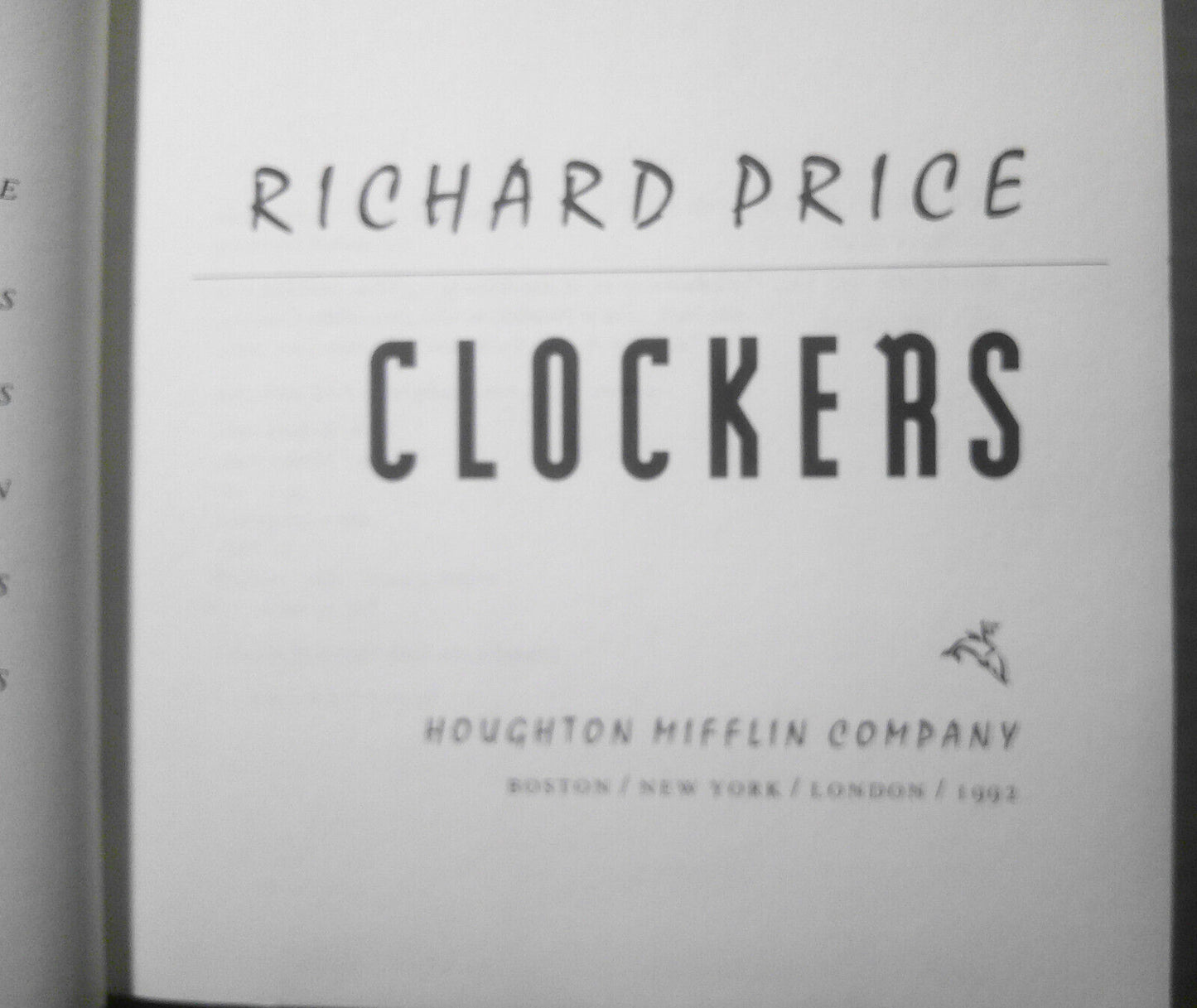 Richard Price - Clockers - SIGNED First Edition. First Printing. 1992.