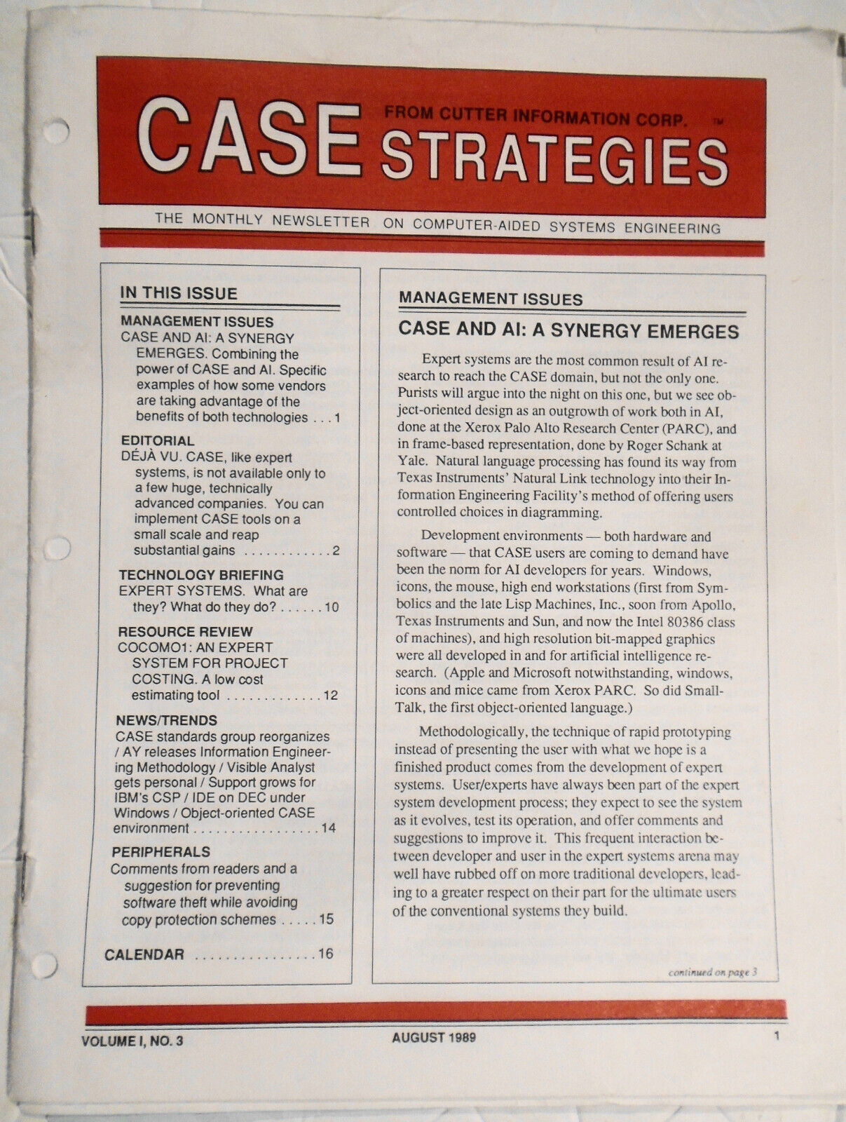 CASE Strategies, August 1989 - Newsletter on Computer Aided Systems Engineering