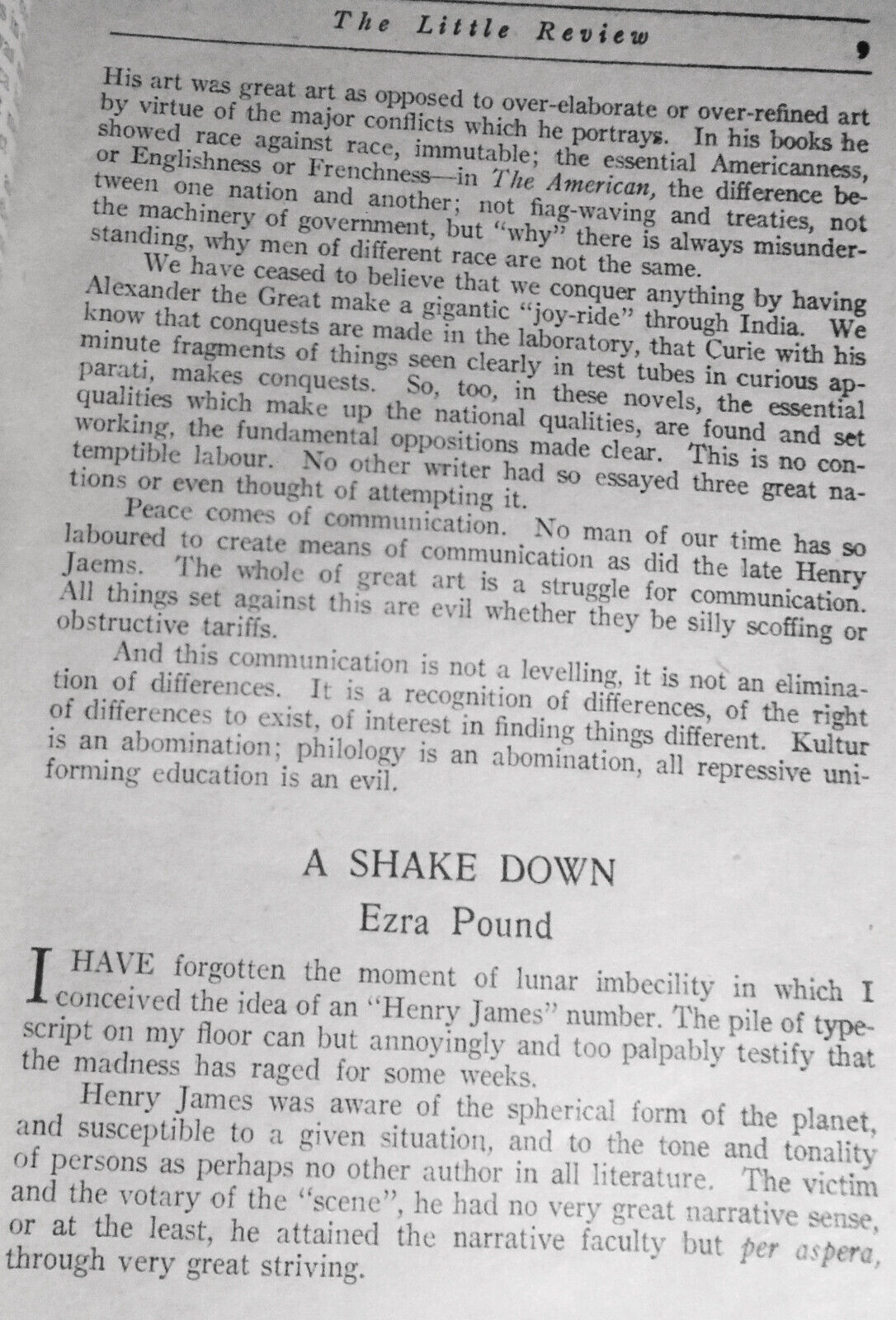 The Little Review, August 1918. Henry James Number, Ezra Pound, T. S. Eliot.