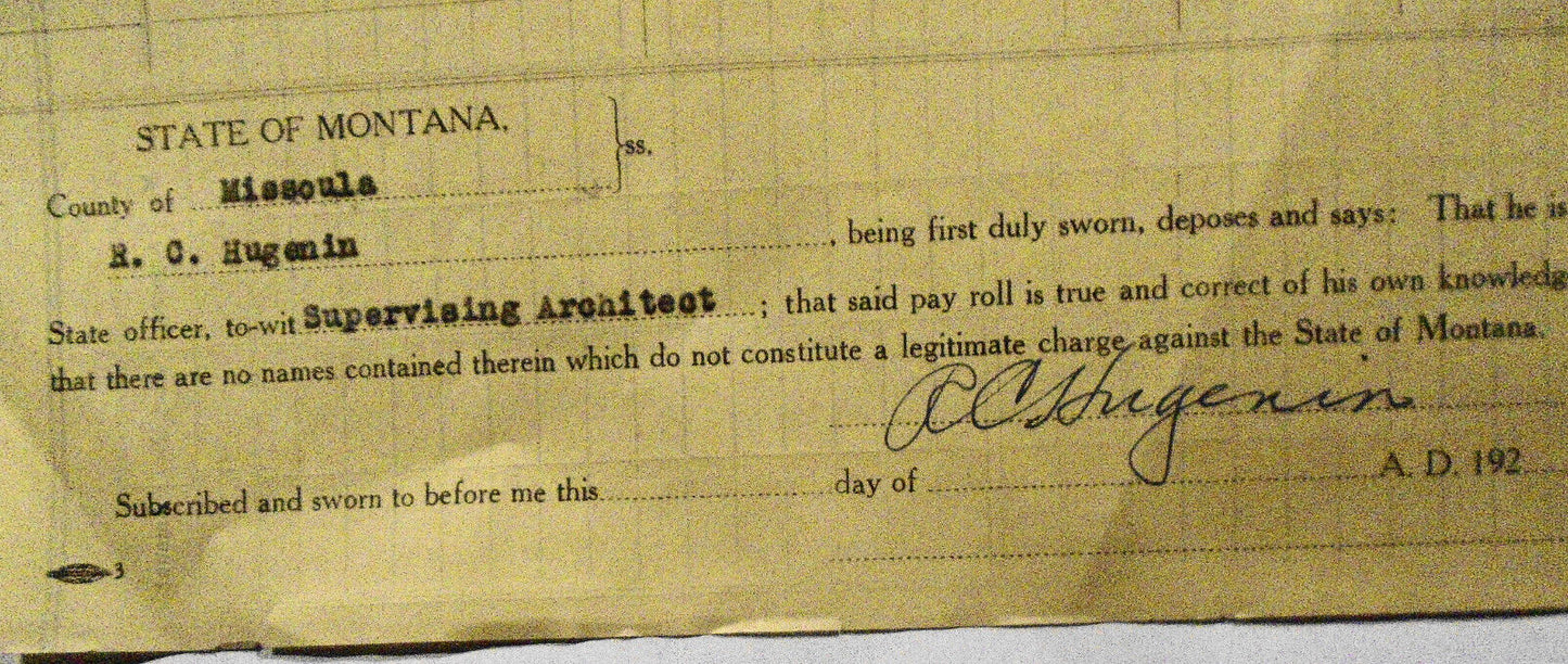 Payroll of the Supervising Architect, Missoula, Montana, for January 1926