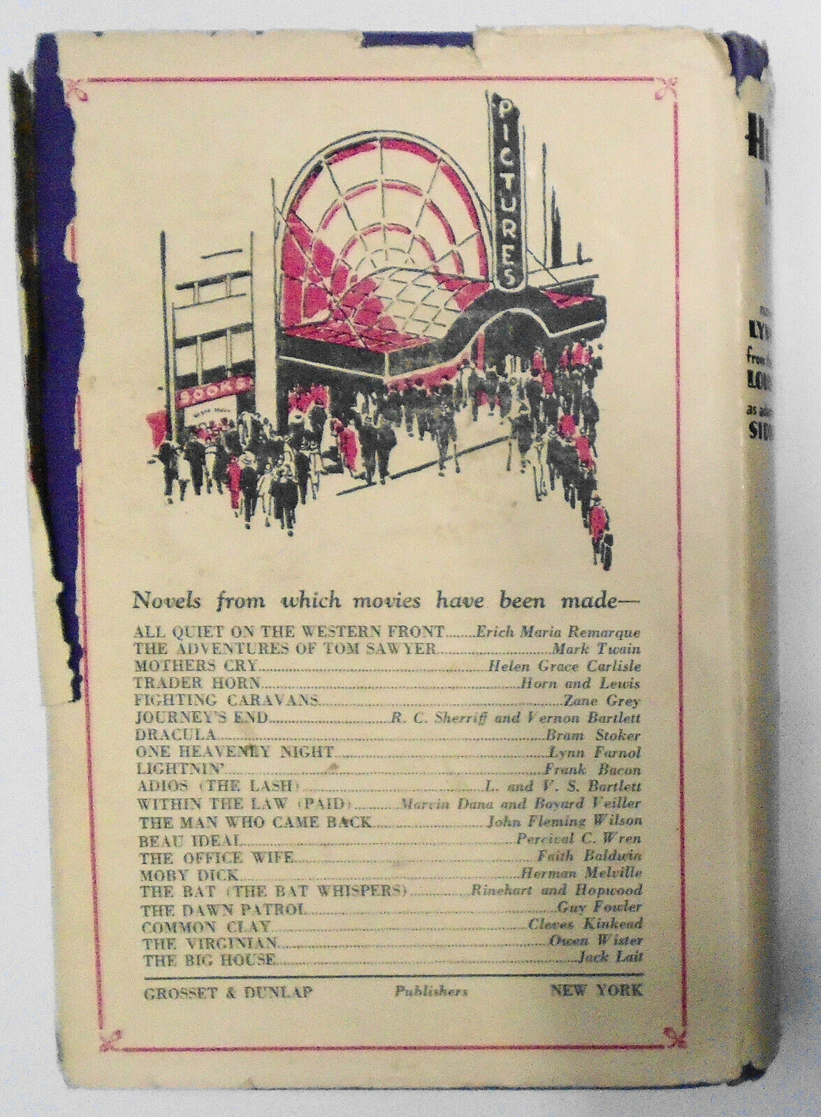 One Heavenly Night, by Lynn Farnol. 1931, Photoplay Edition. Mach Tey jacket