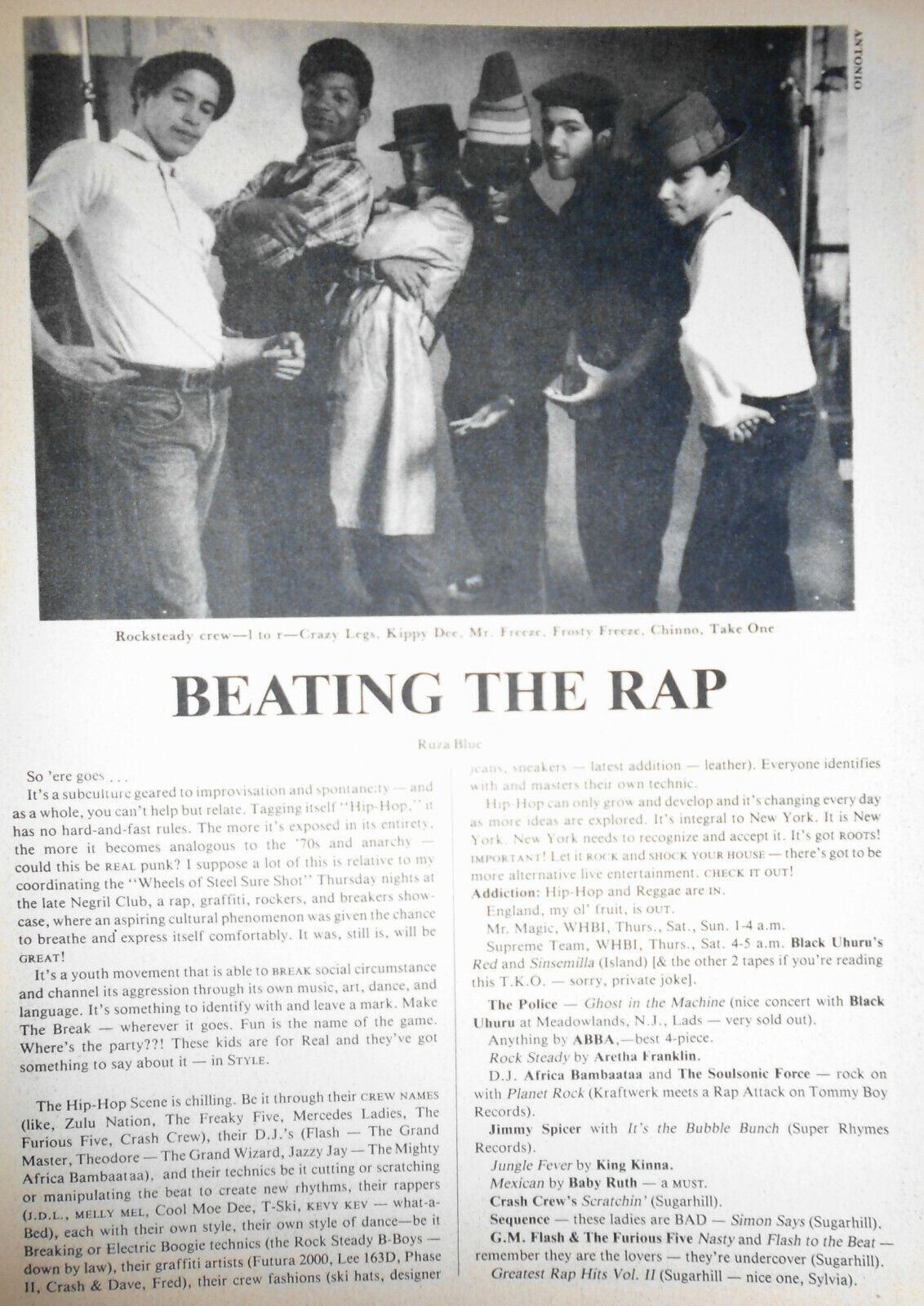 Details Magazine June 1982 - Hip-hop. .. Beating the Rap -- Susanne Bartsch ...
