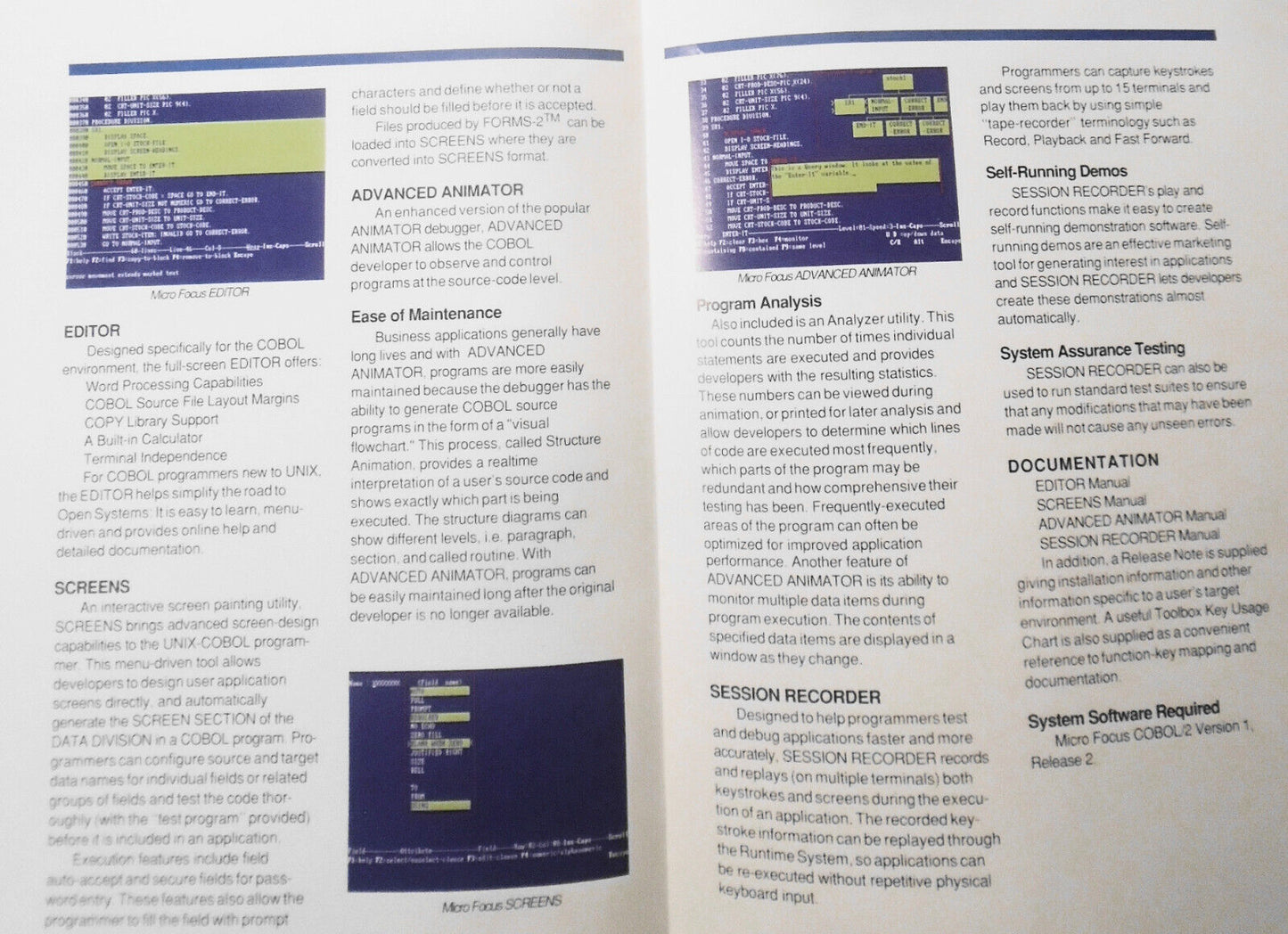 Micro Focus COBOL/2 Toolbox for UNIX developers - 2 Brochures, August 1990