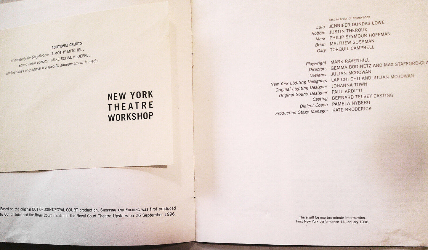 Shopping and F*cking - Souvenir Program - 1998 New York Theatre Workshop
