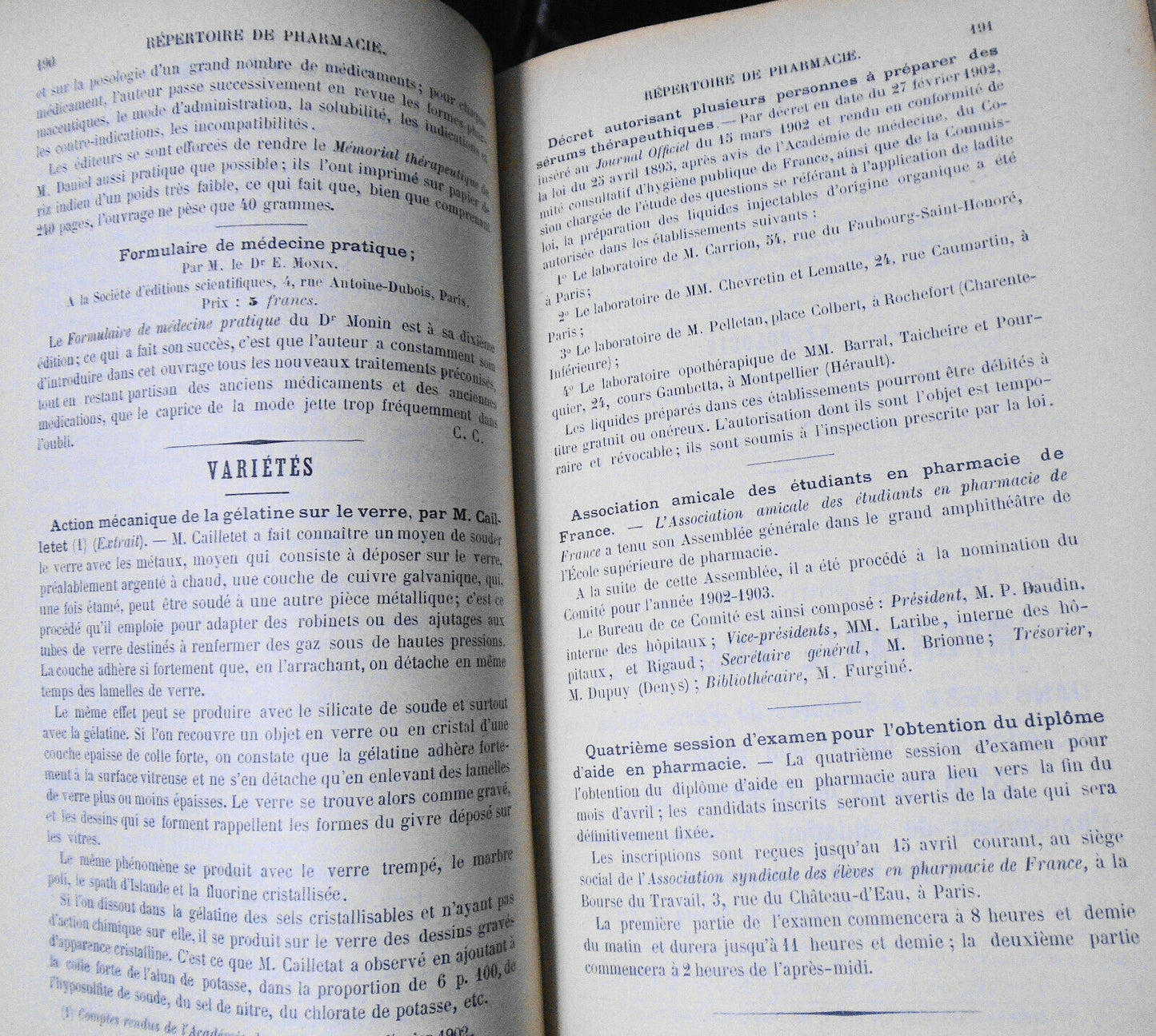 1902 Repertoire De Pharmacie - Archives Et Journal De Chimie Medicale Reunis