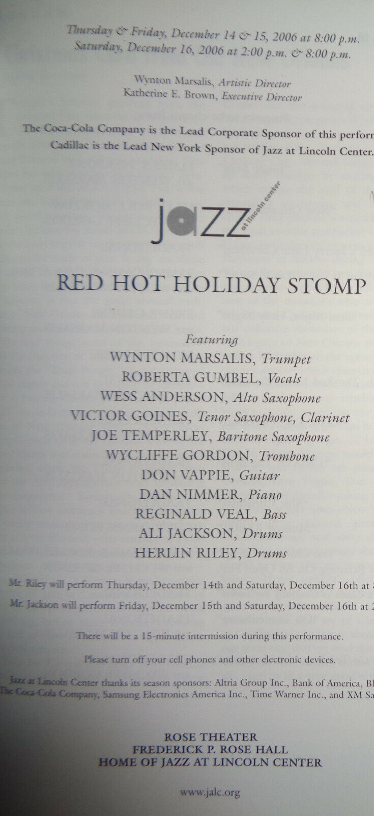 Red Hot Holiday Stomp - Jazz At Lincoln Center - Playbill - December 2006.