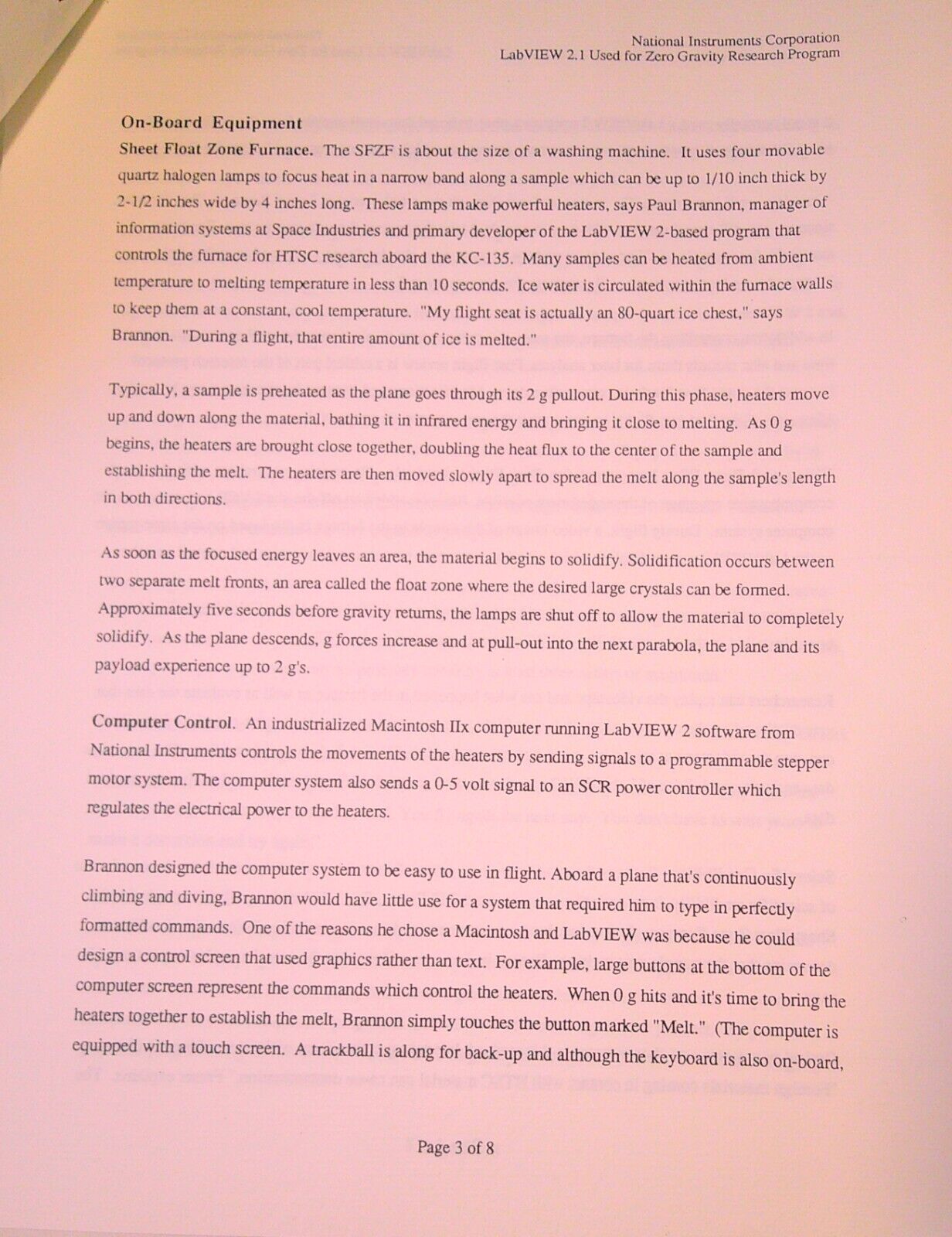 National Instruments LabVIEW 2 in NASA Zero Gravity Superconductor Research 1991
