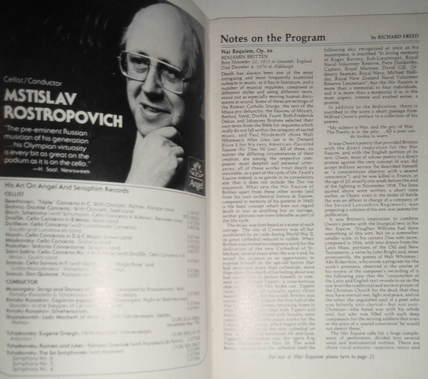 NATIONAL SYMPHONY ORCH - STAGEBILL JAN 1979 Rostropovich, Vishnevskaya, Du Pre
