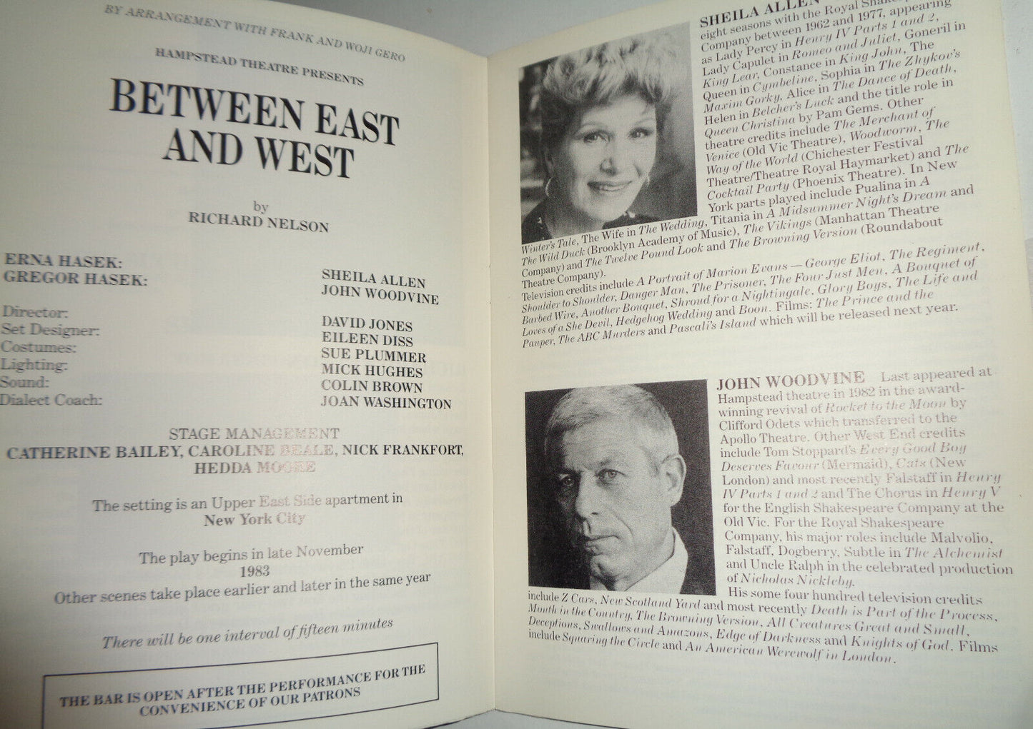 BETWEEN EAST AND WEST - PROGRAM - 1987 LONDON: HAMPSTEAD THEATRE