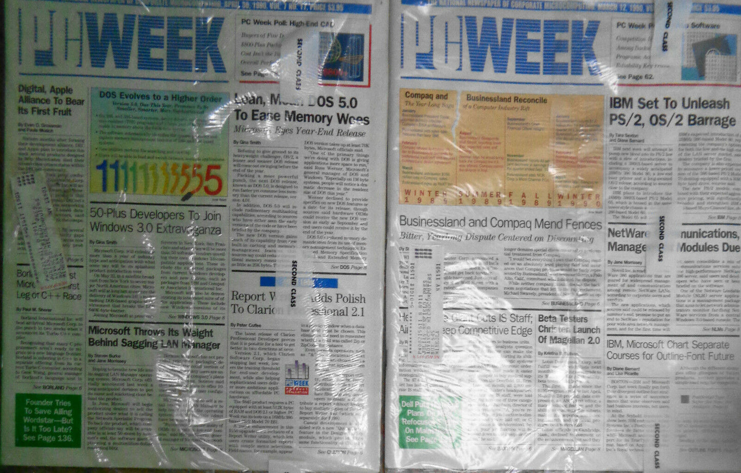 PC WEEK - 2 issues, 1990, March 12 & April 30th - new, sealed