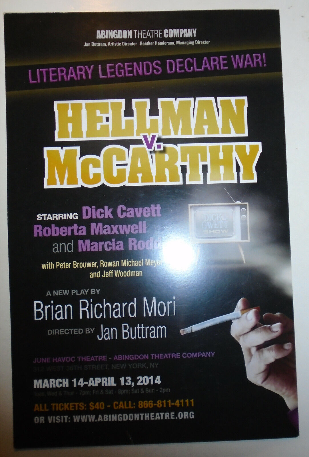 Dick Cavett in Hellman v. McCarthy : Poster for June Havoc Theatre, NYC, 2013