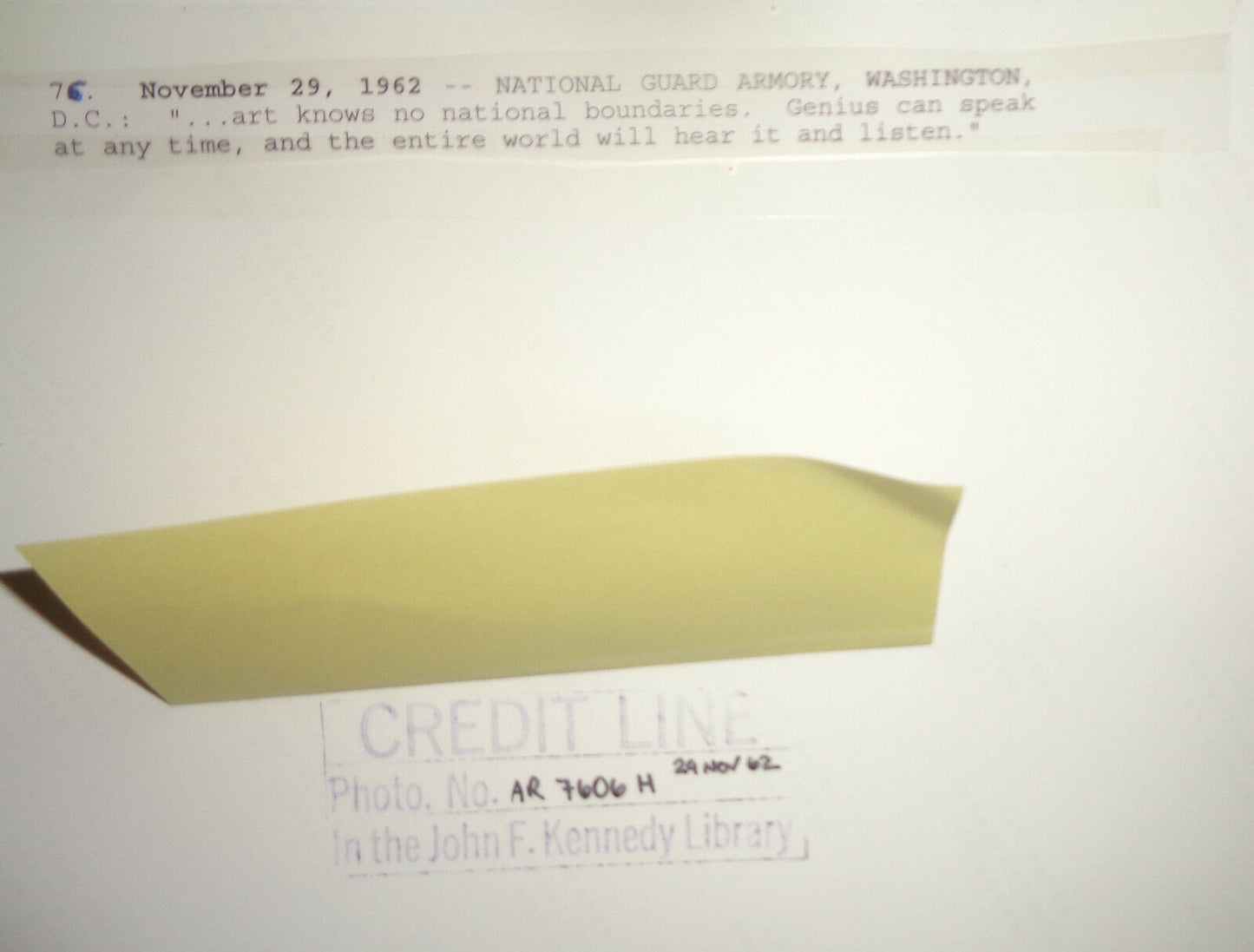 1962 President John F Kennedy, Johnson, Jackie -art knows no national boundaries