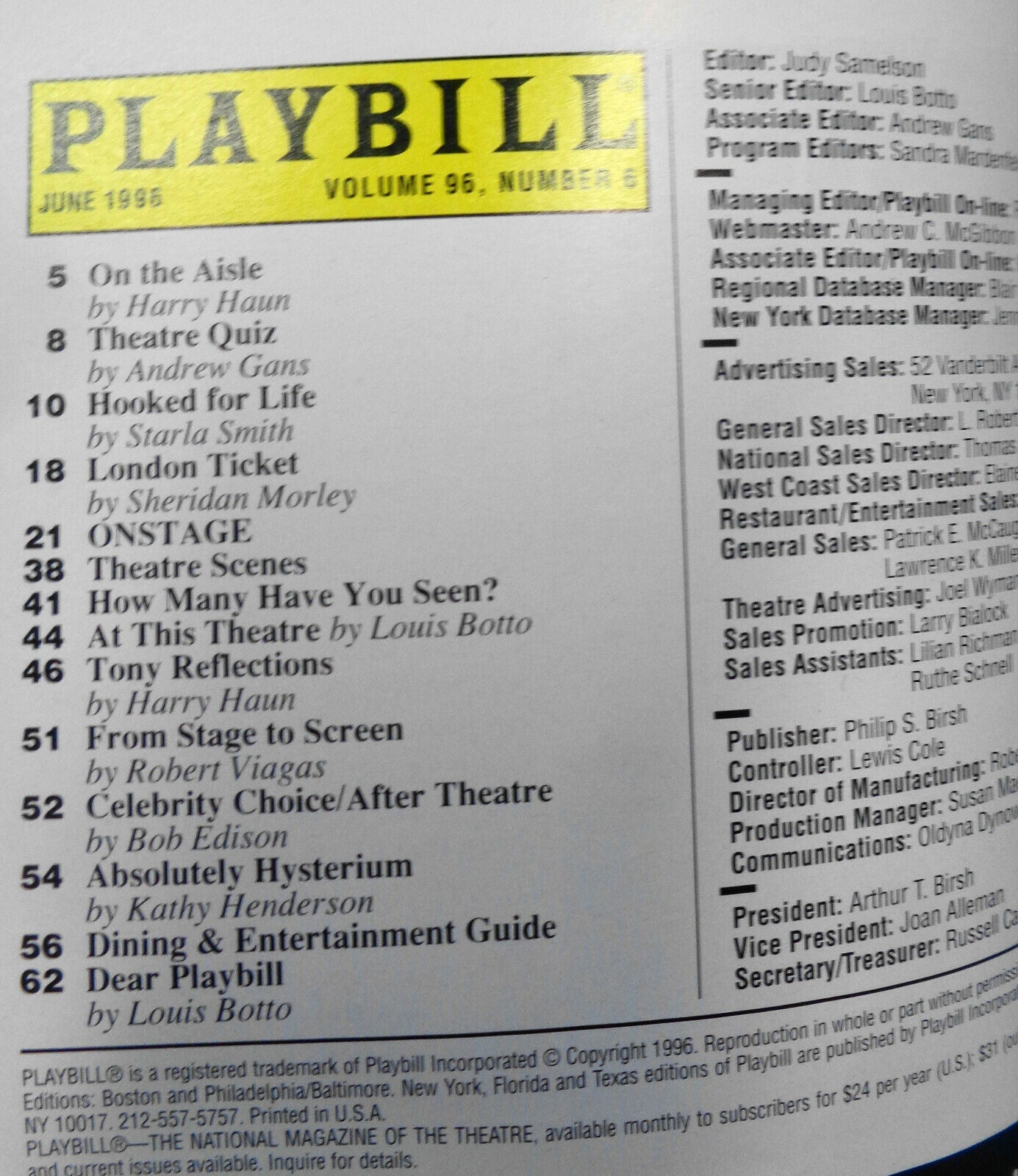 MAKING PORN - PLAYBILL - June 1996