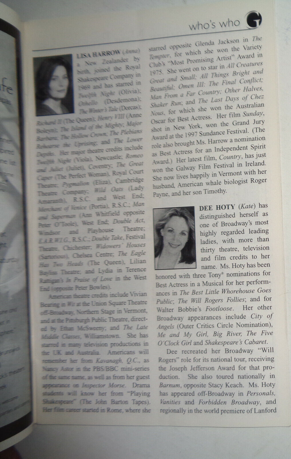 OLD TIMES - SOUVENIR PROGRAM - 2001 - GEORGE STREET PLAYHOUSE, NJ. DEE HOTY