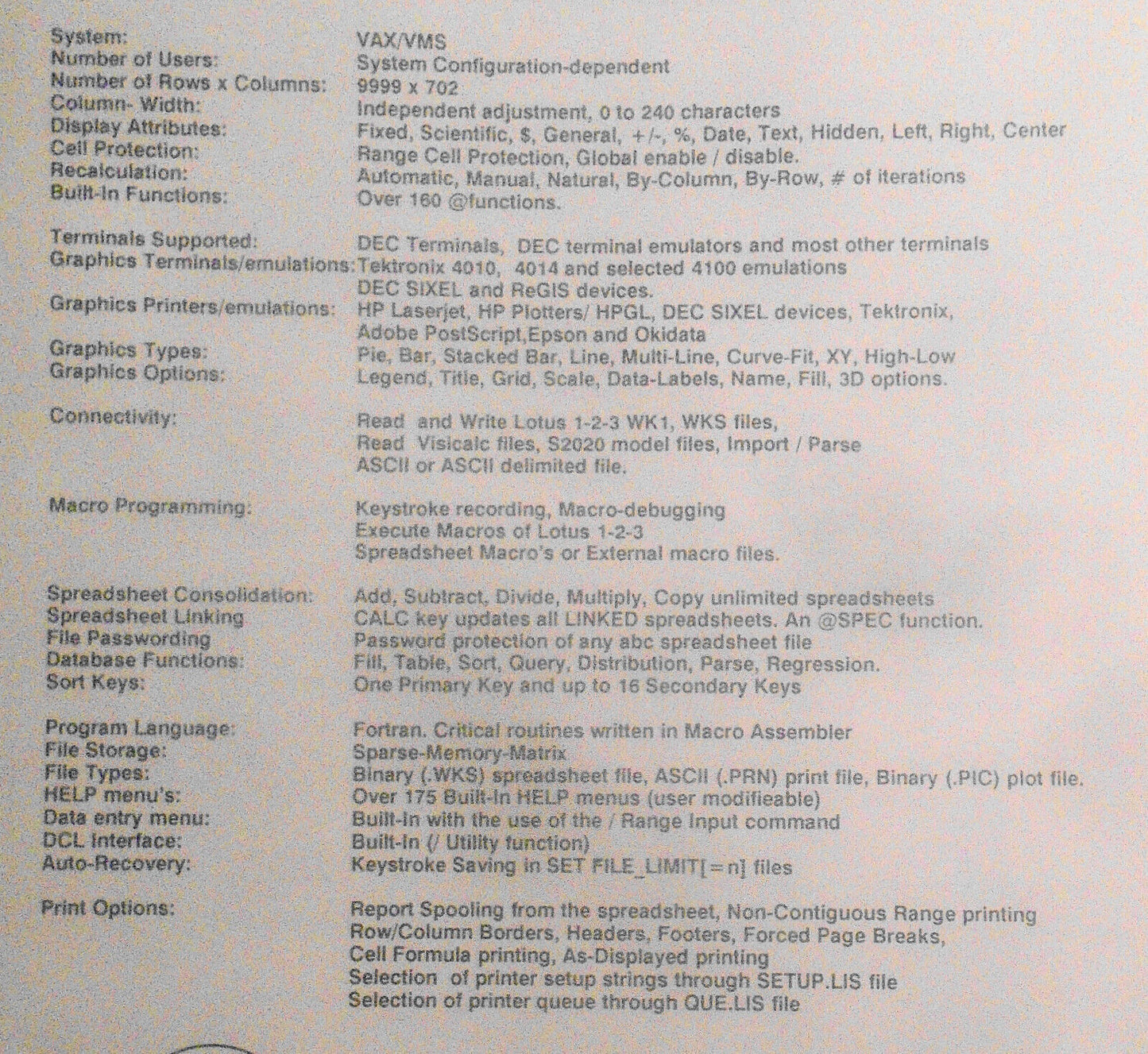 Introducing abc, spreadsheet for VAX computers - Promo brochure, 1988