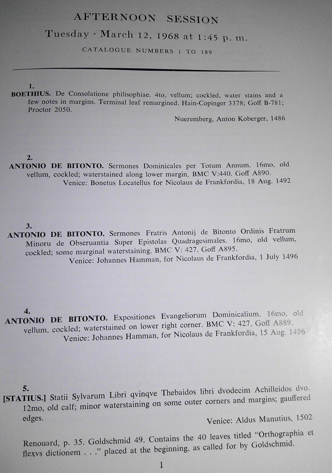 Distinguished Library of Oscar Carbone - Parts 1&2, 1968. Parke-Bernet Galleries