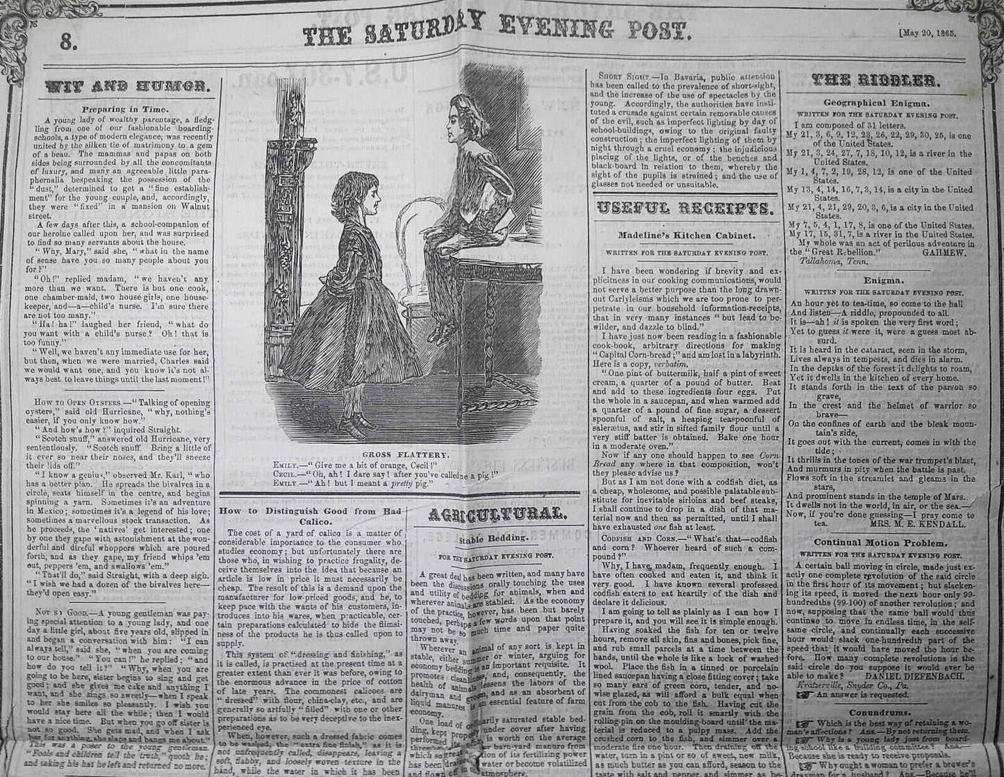 Saturday Evening Post, May 20, 1865 - Capture of Jeff Davis in Feminine Disguise