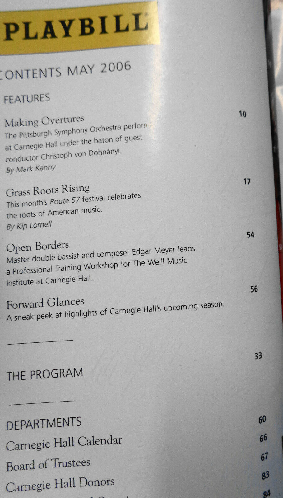 MAXIM VENGEROV, VIOLIN / LILYA ZILBERSTEIN, PIANO - PLAYBILL, CARNEGIE HALL 2006