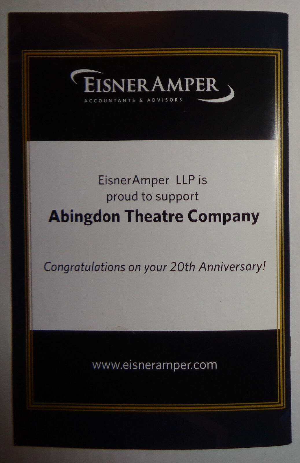 Abingdon Theatre Company - 20th Anniversary Gala Souvenir Program - Oct 29, 2012