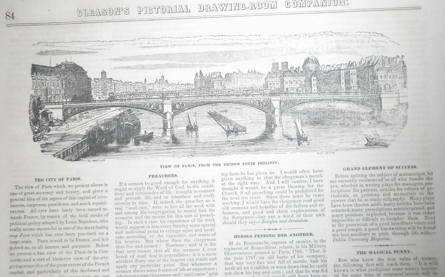 City Of Paris - Bridge Louis Philippe & Place De La Concorde - Gleason's 1852