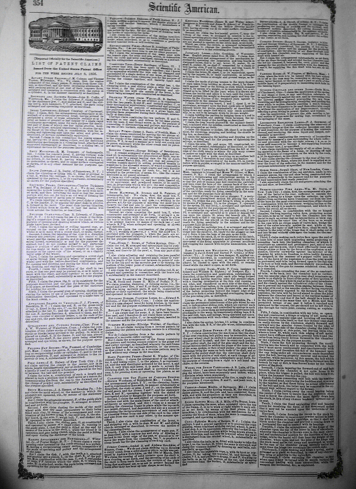 Scientific American, July 19, 1856. American vs European photographs; telegraphy