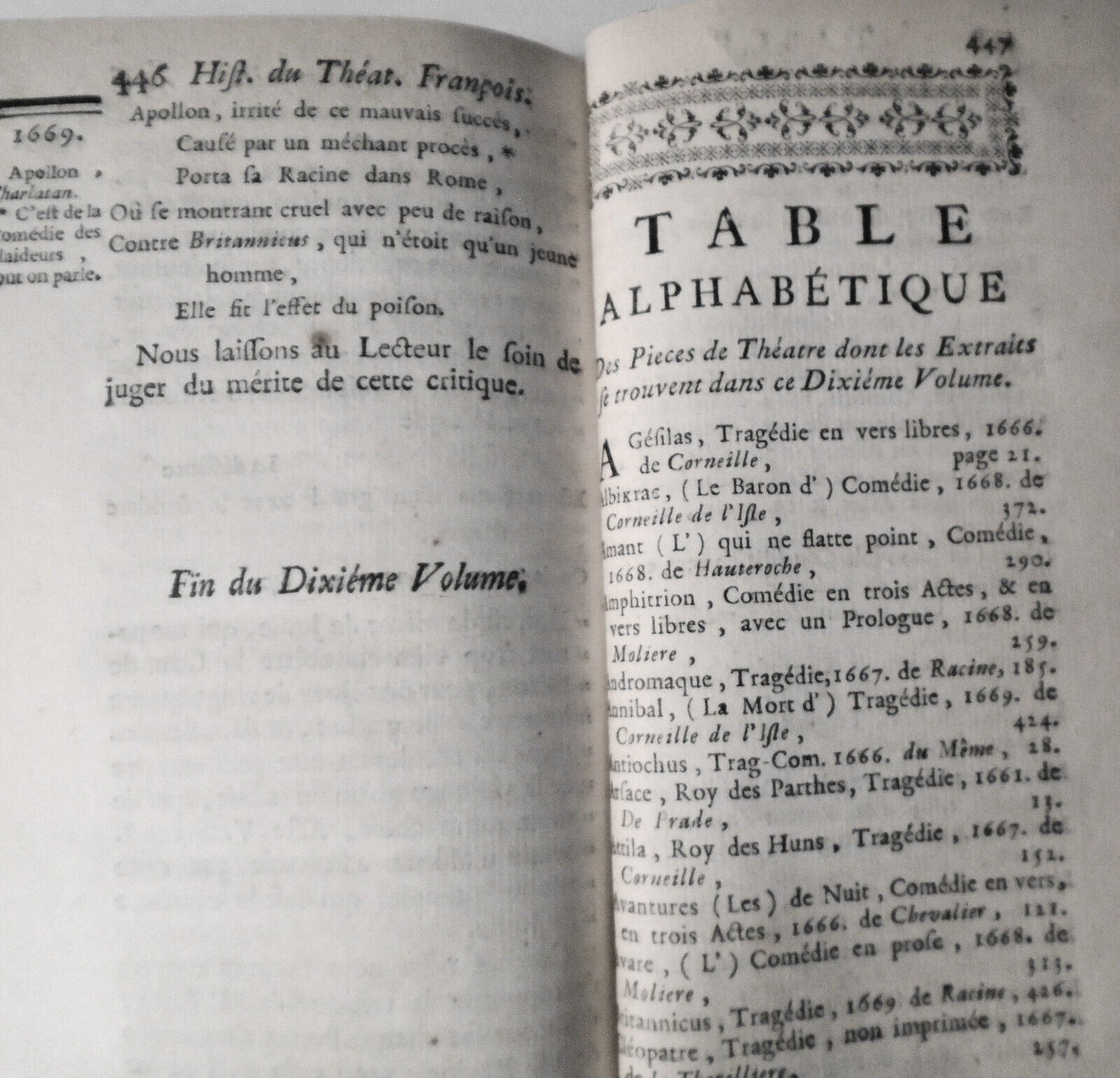 1747 Histoire Du Theatre Francois Tome 10. Moliere: Misantrope, Tartuffe; Racine