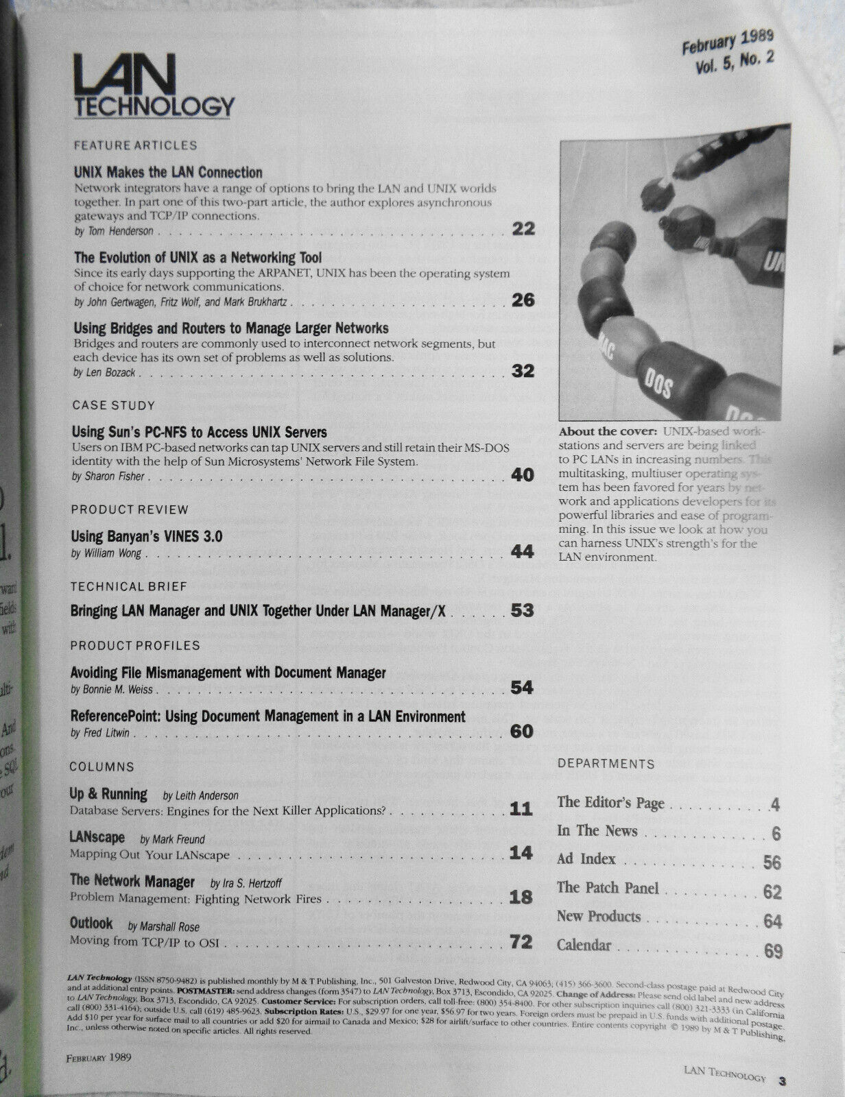 LAN Technology Magazine, February 1989. Adding UNIX.