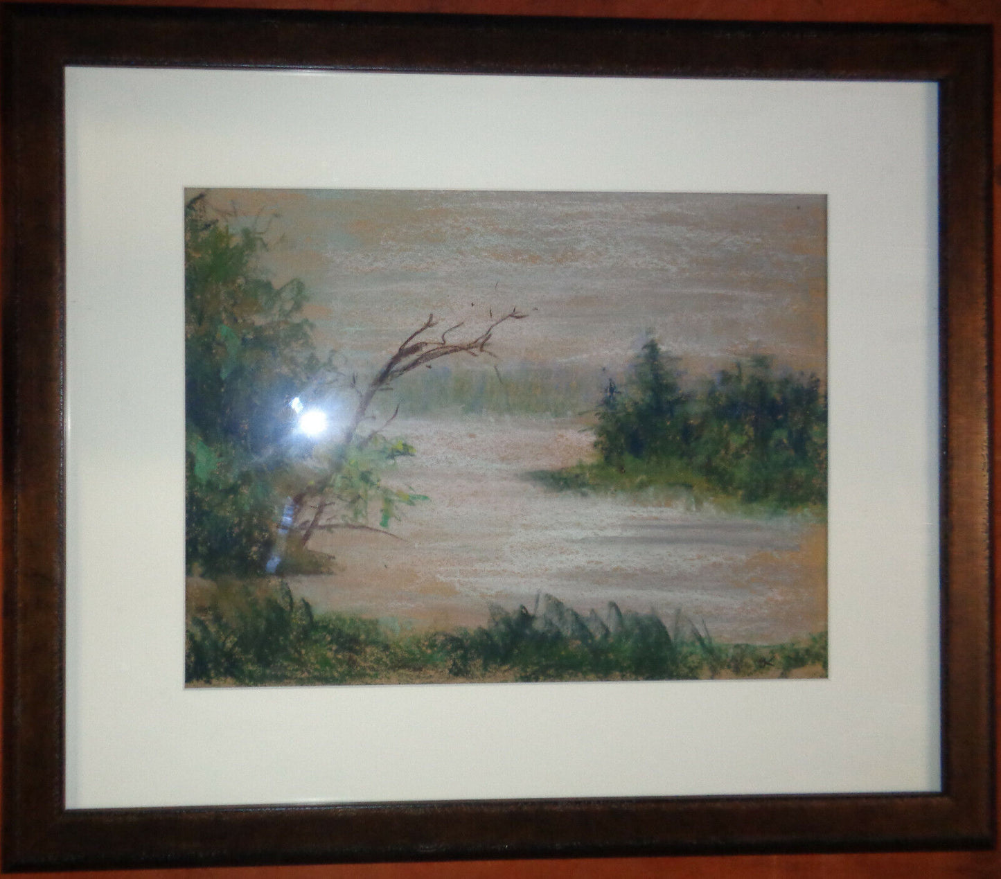 Bo Kass : Landscape with trees - Signed original crayon drawing, framed